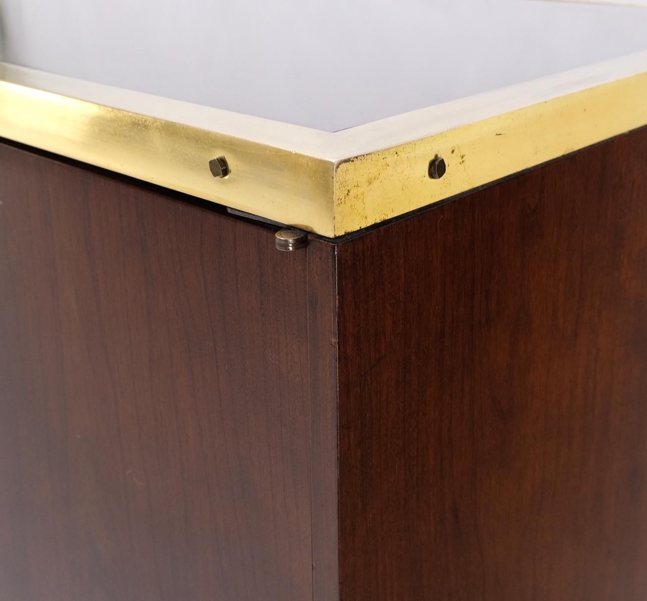 EstablishedLines Campaign Style Brass Walnut Mid Century Drawers Doors Compartment Long Credenza