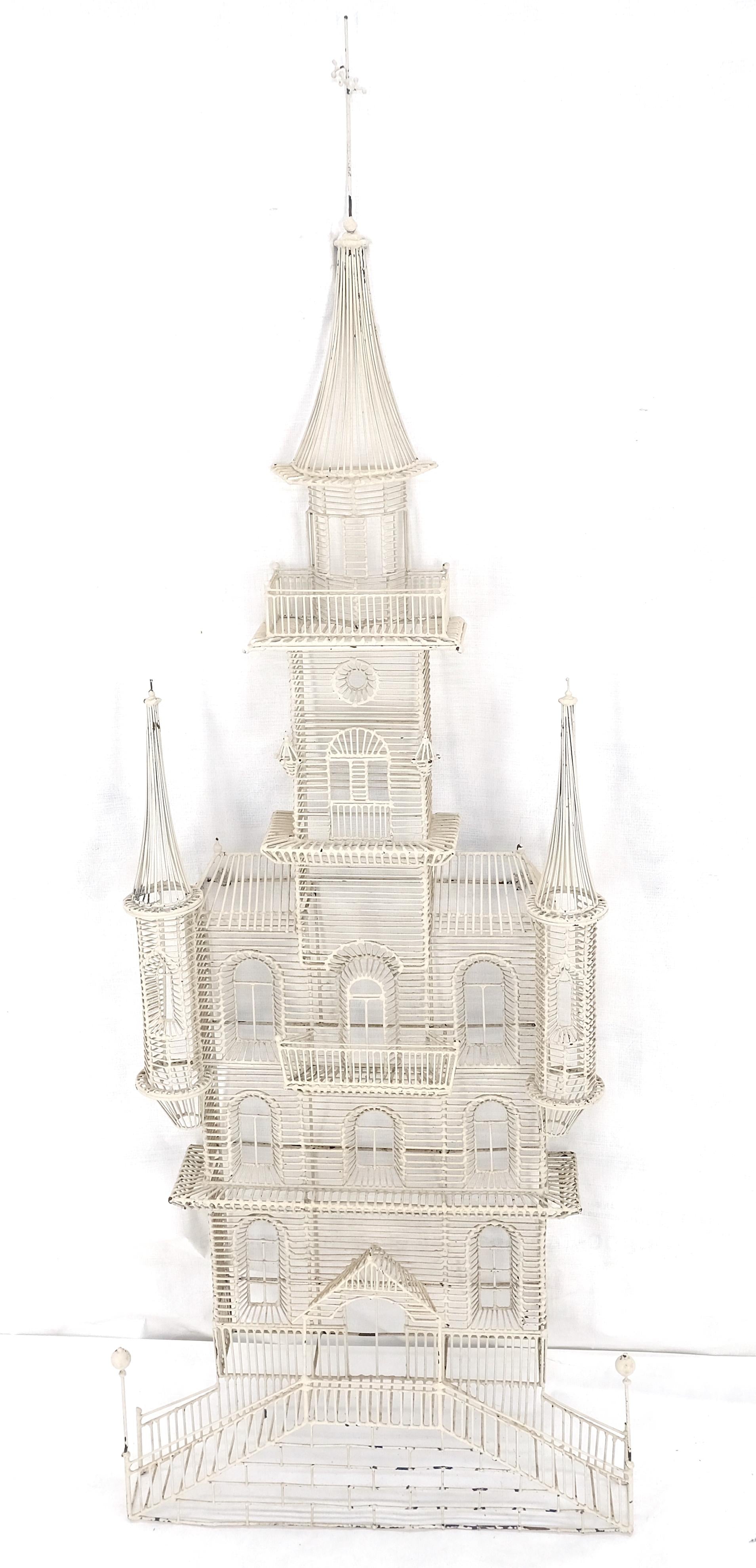 EstablishedLines 53" Tall  c1960s Very Fine Wall Wire Sculpture of Castle House Architecture