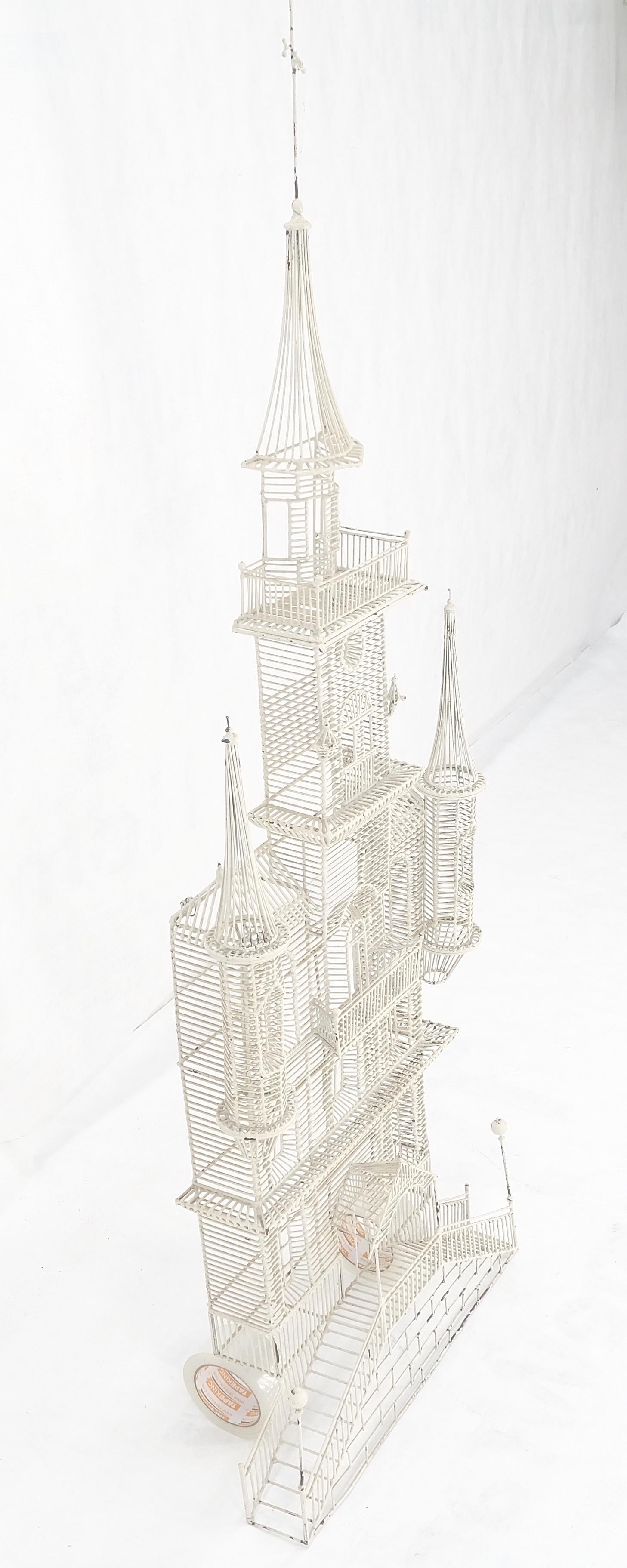 EstablishedLines 53" Tall  c1960s Very Fine Wall Wire Sculpture of Castle House Architecture