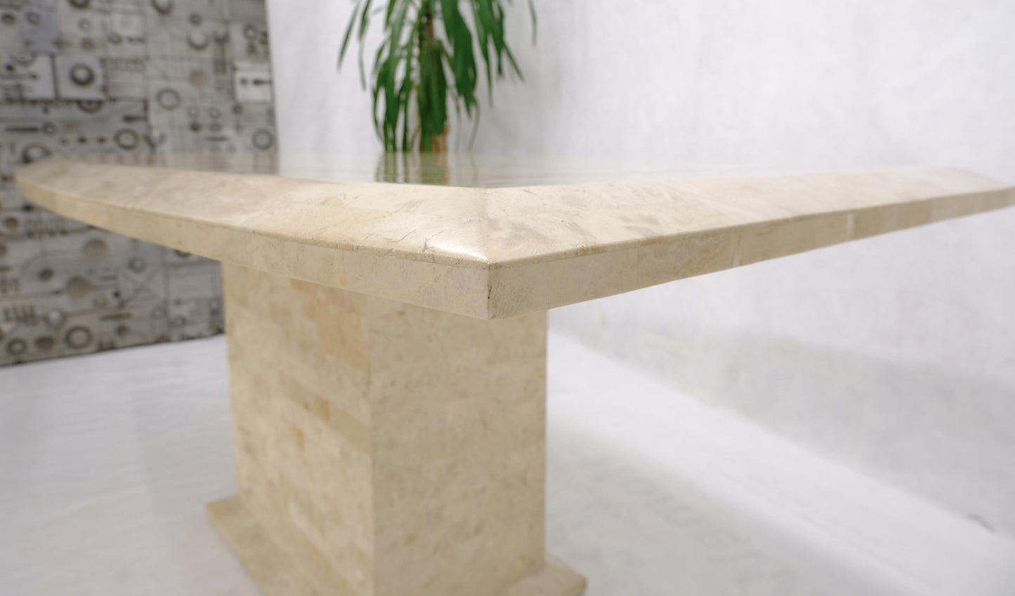 EstablishedLines Tessellated Stone Tile Mid-Century Modern Boat Shape Dining Table