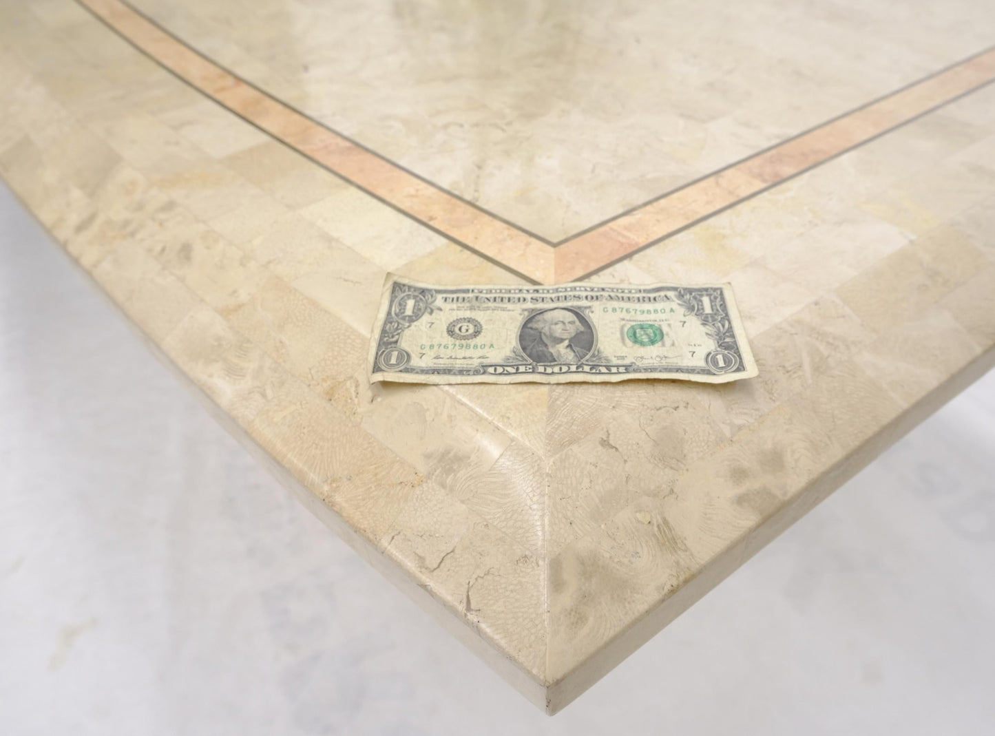 EstablishedLines Tessellated Stone Tile Mid-Century Modern Boat Shape Dining Table