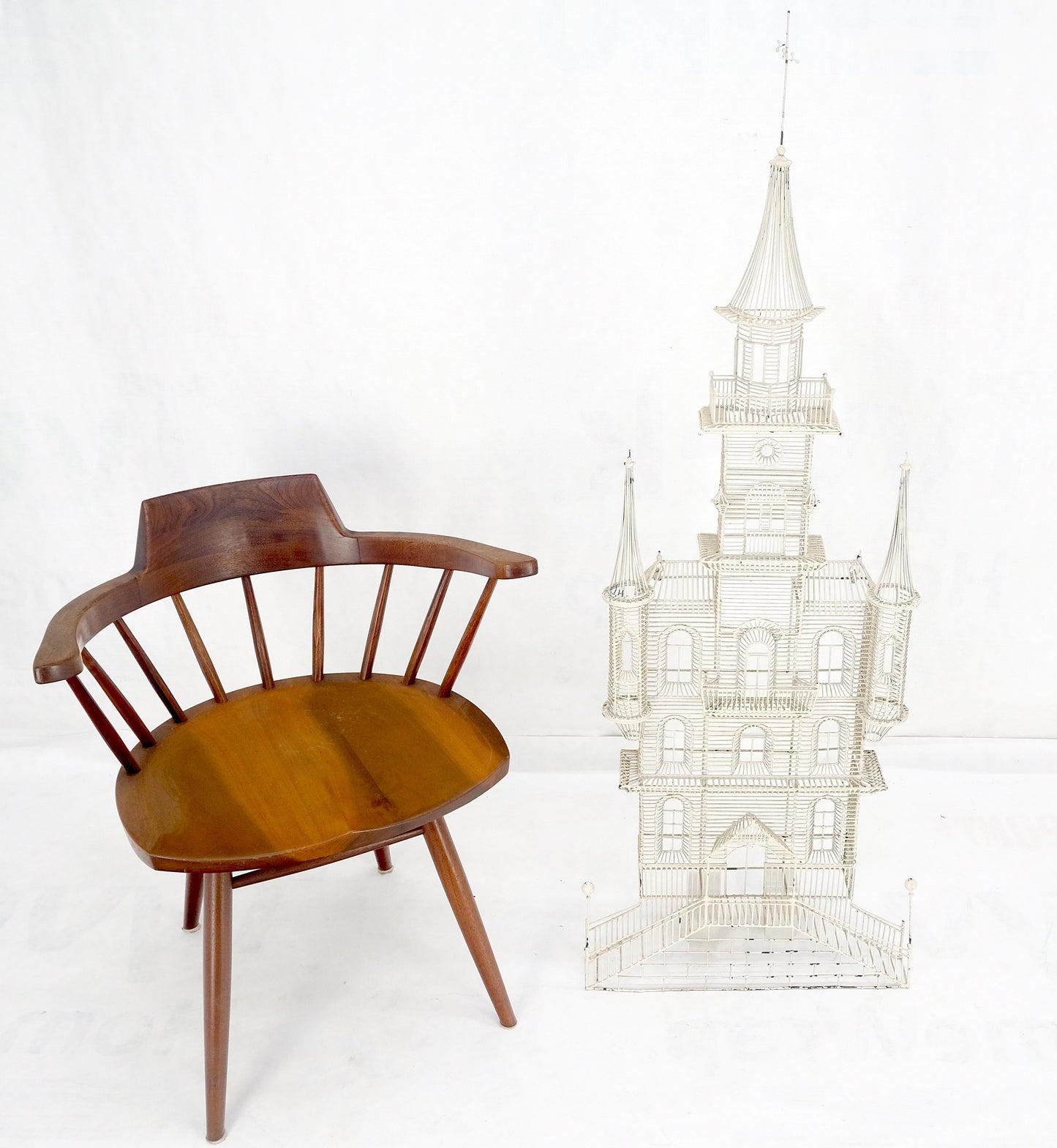 EstablishedLines 53" Tall  c1960s Very Fine Wall Wire Sculpture of Castle House Architecture