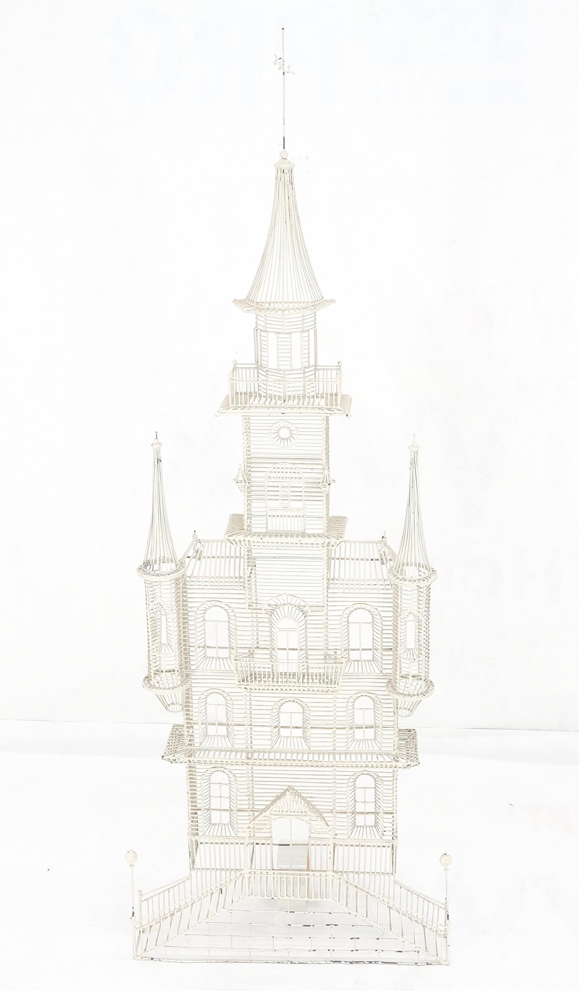 EstablishedLines 53" Tall  c1960s Very Fine Wall Wire Sculpture of Castle House Architecture