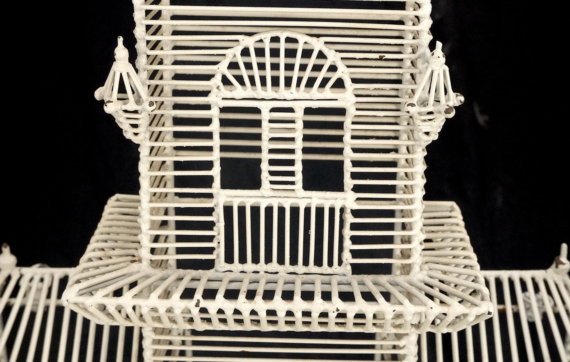 EstablishedLines 53" Tall  c1960s Very Fine Wall Wire Sculpture of Castle House Architecture