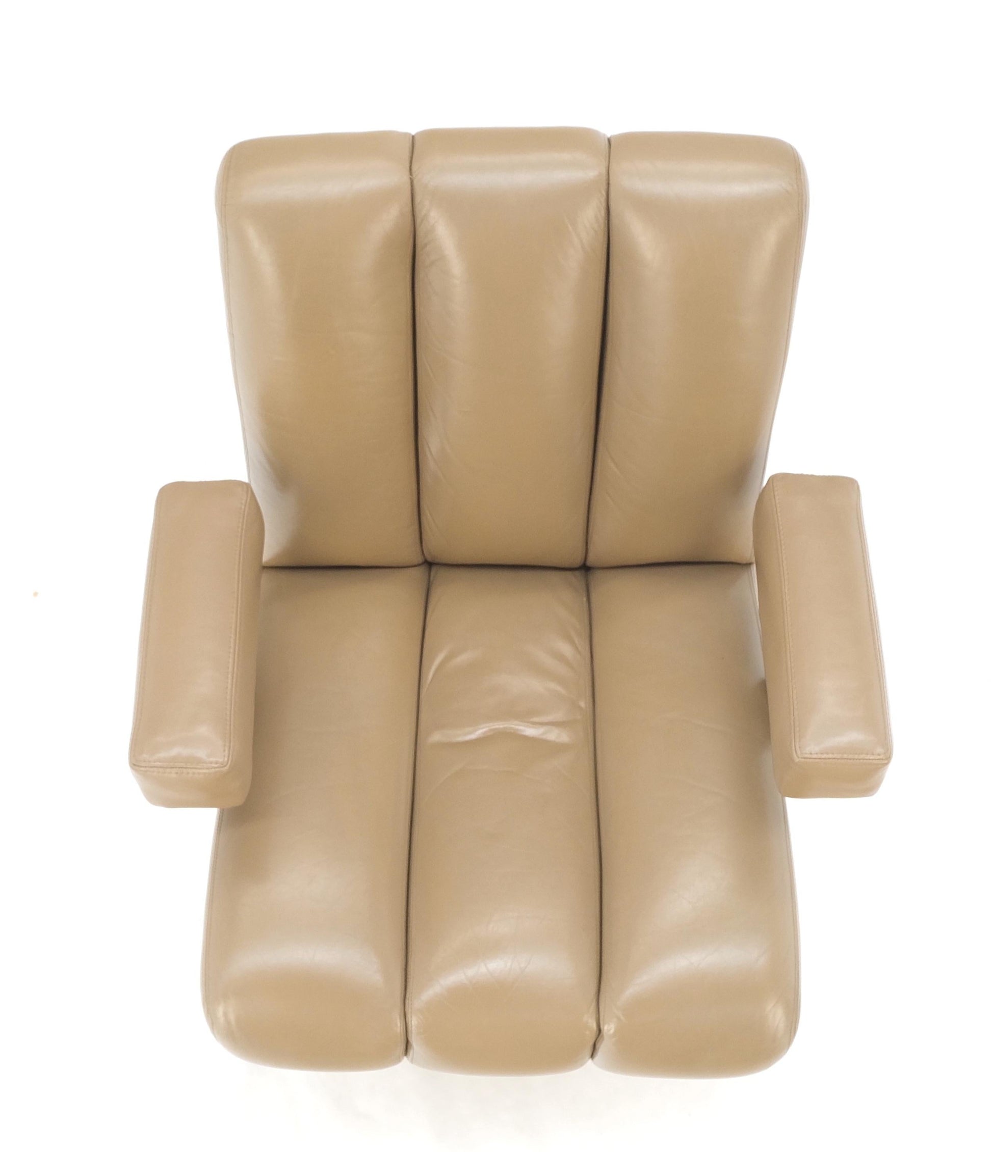 EstablishedLines Vladimir Kagan Leather Ribbed Style Upholstery Heavy Stainless Base Desk Chair