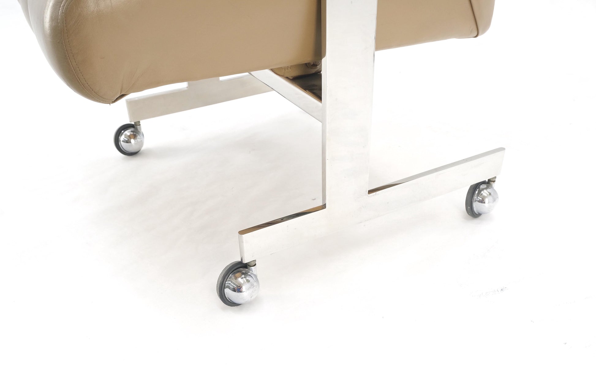 EstablishedLines Vladimir Kagan Leather Ribbed Style Upholstery Heavy Stainless Base Desk Chair