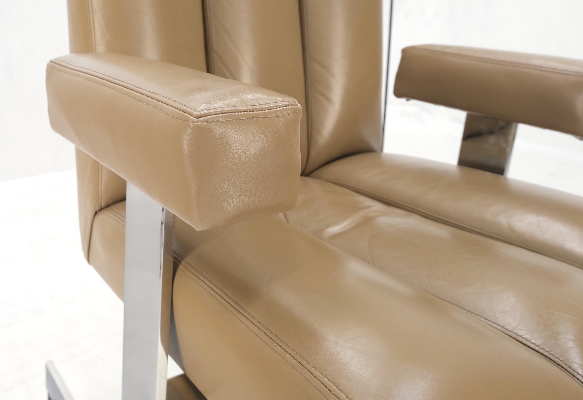 EstablishedLines Vladimir Kagan Leather Ribbed Style Upholstery Heavy Stainless Base Desk Chair