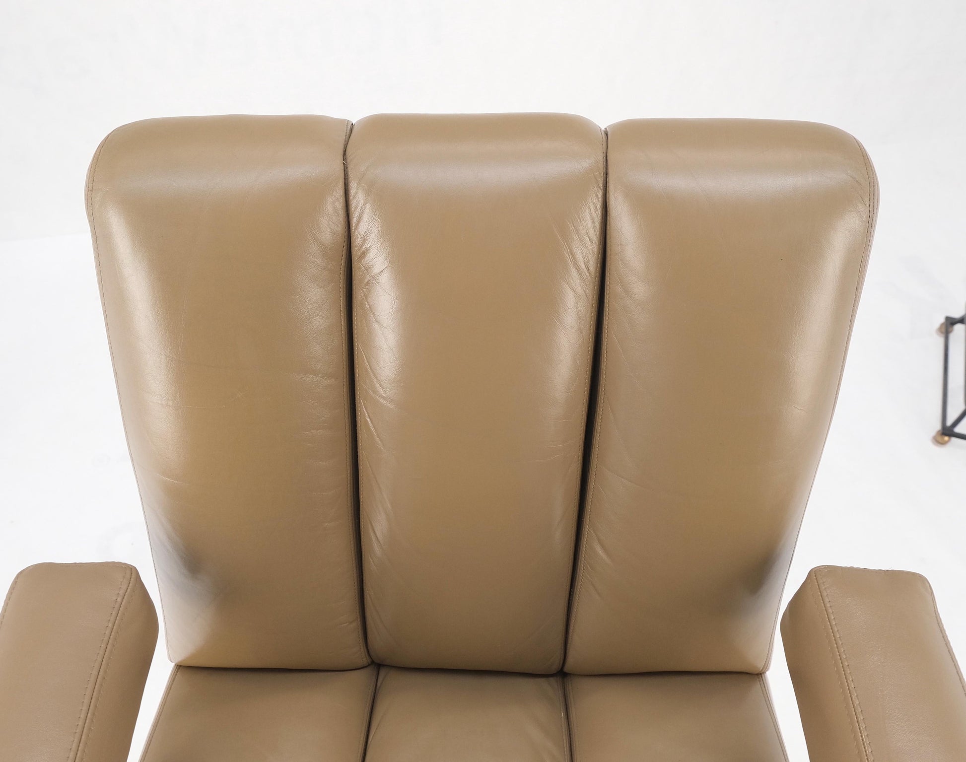 EstablishedLines Vladimir Kagan Leather Ribbed Style Upholstery Heavy Stainless Base Desk Chair