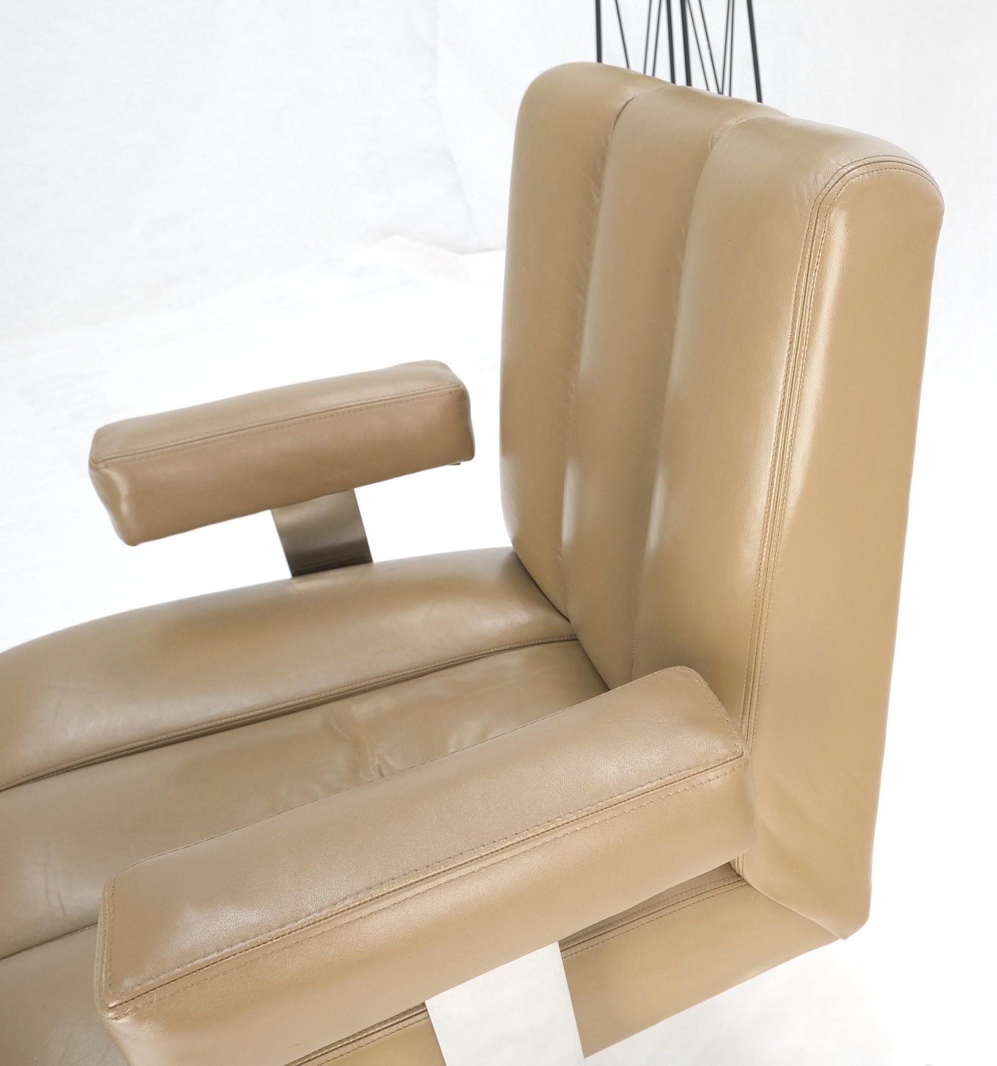 EstablishedLines Vladimir Kagan Leather Ribbed Style Upholstery Heavy Stainless Base Desk Chair