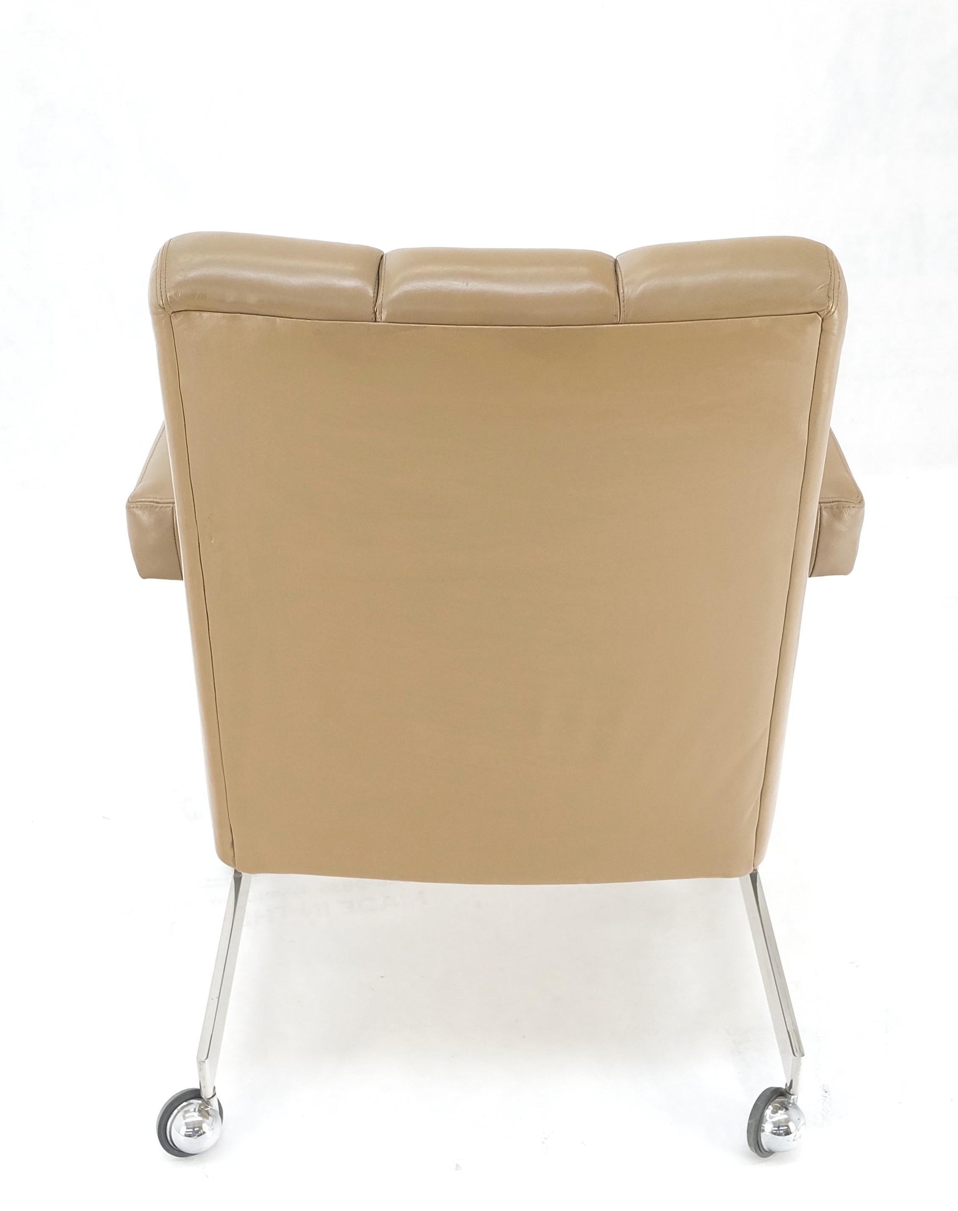 EstablishedLines Vladimir Kagan Leather Ribbed Style Upholstery Heavy Stainless Base Desk Chair