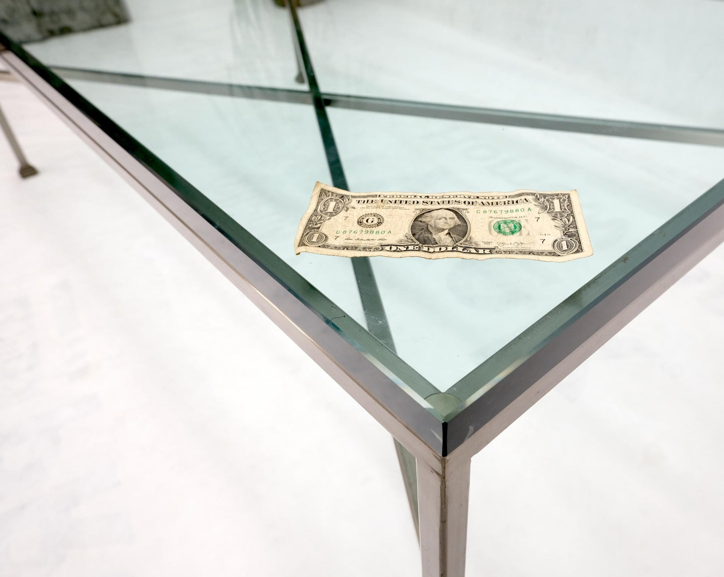 EstablishedLines Heavy Steel Forged Square Bare X Base Thick Glass Top Rectangle Coffee Table