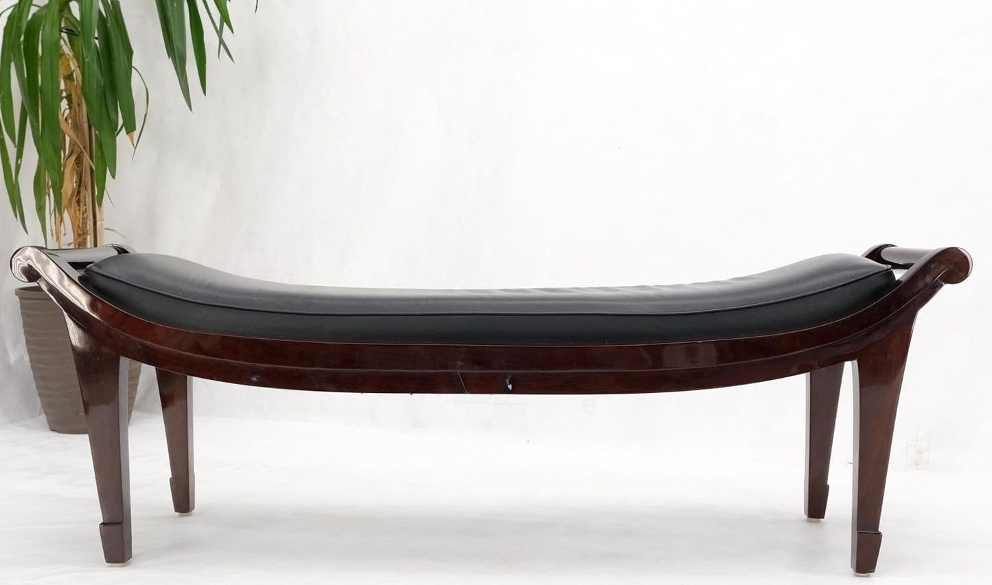 EstablishedLines Leather & Lacquered Mahogany Post Modern Window Bench