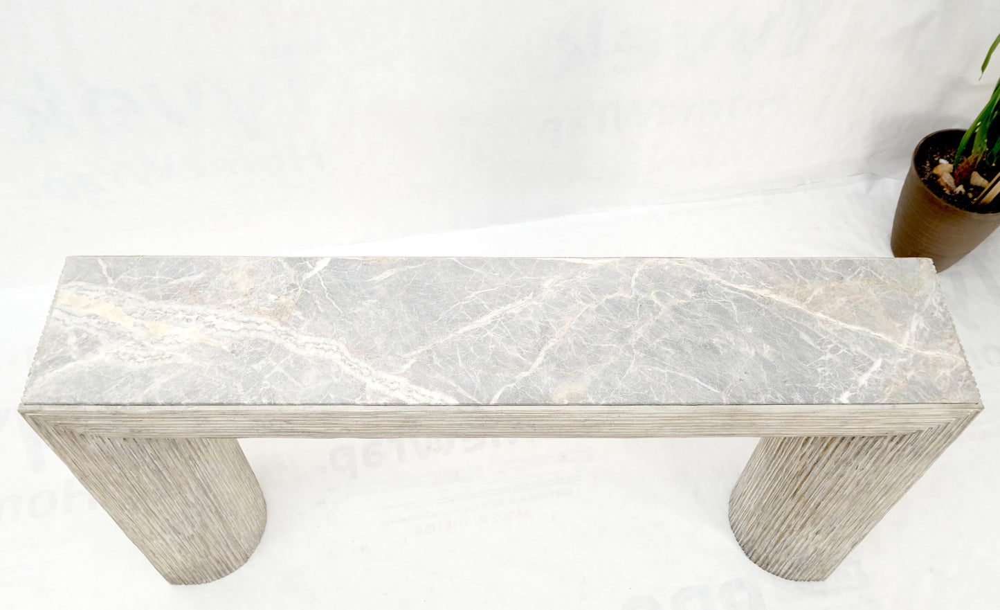EstablishedLines Large Decorative Carved White Washed Wood Marble Top Console Sofa Table MINT!