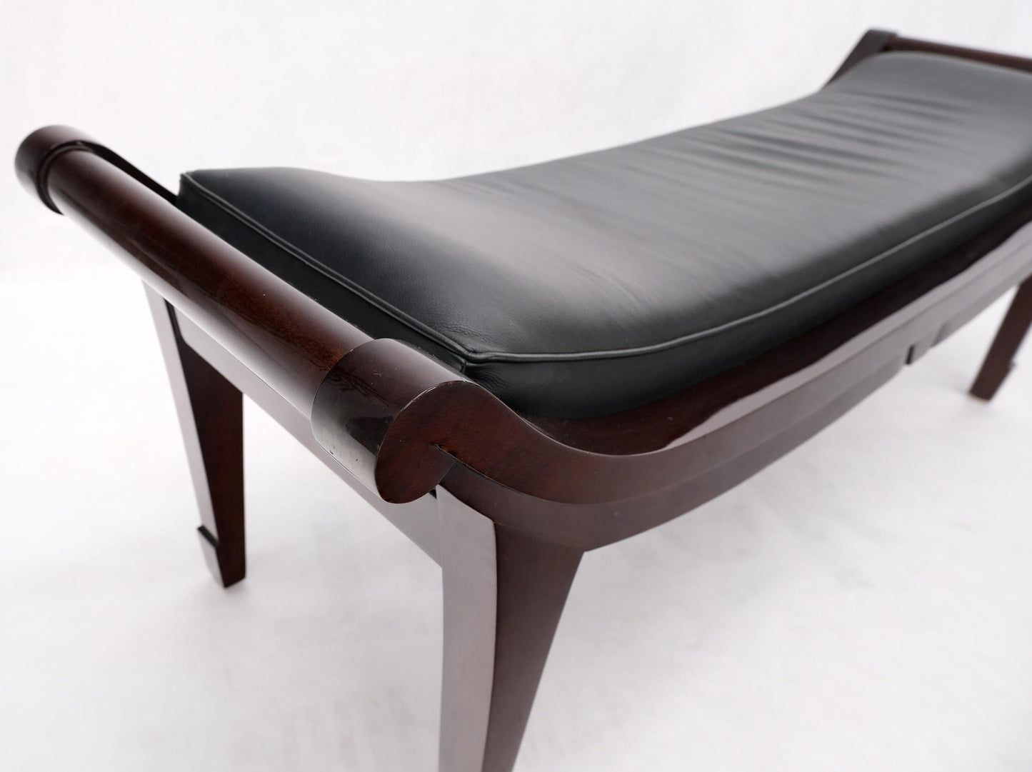 EstablishedLines Leather & Lacquered Mahogany Post Modern Window Bench