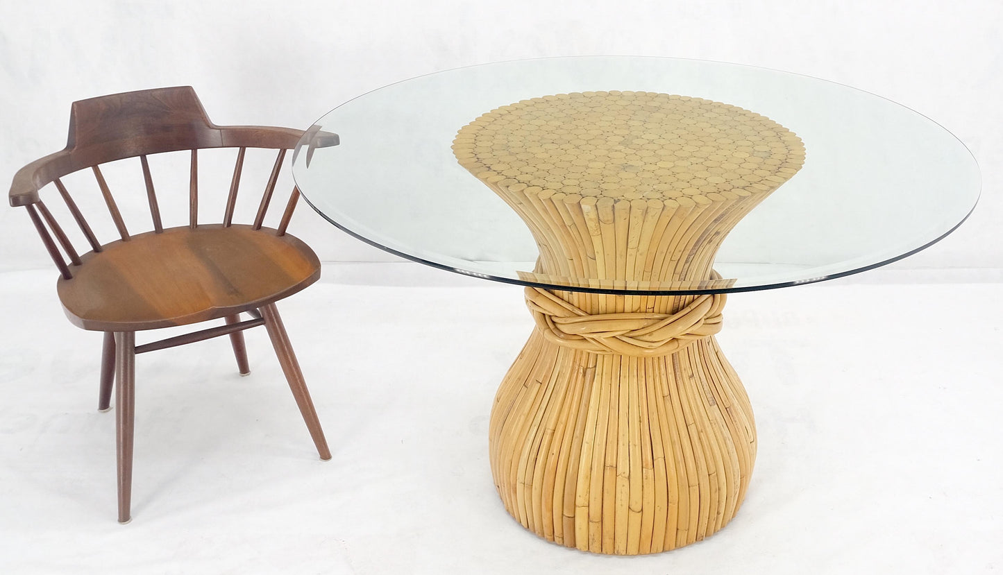 EstablishedLines Sheaf of Bamboo Round Glass Top Onion Shape Single Pedestal Dining Table MINT