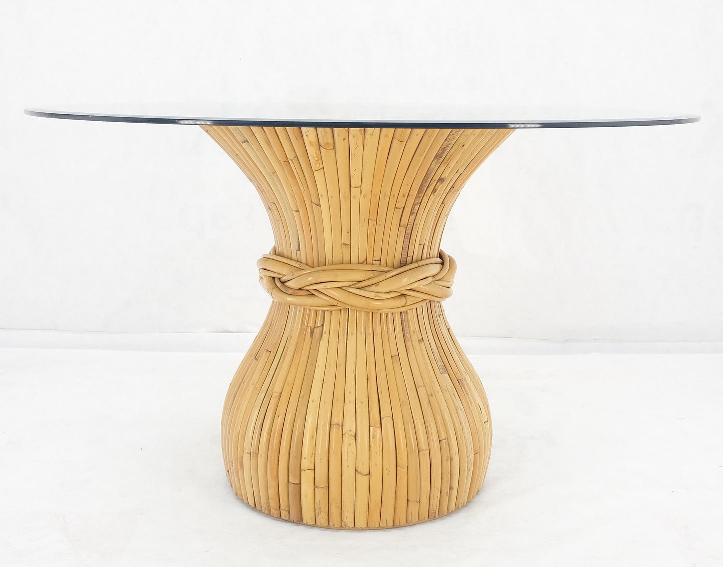 EstablishedLines Sheaf of Bamboo Round Glass Top Onion Shape Single Pedestal Dining Table MINT