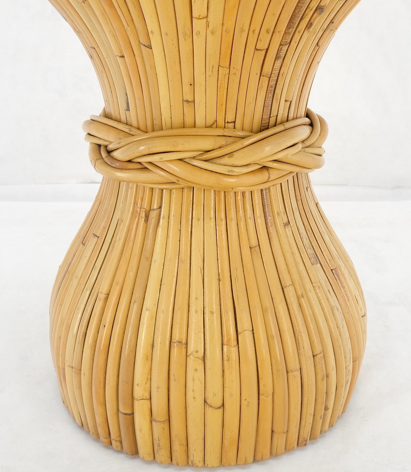 EstablishedLines Sheaf of Bamboo Round Glass Top Onion Shape Single Pedestal Dining Table MINT