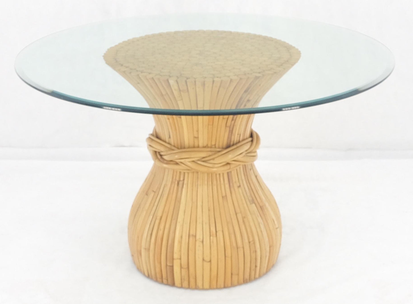 EstablishedLines Sheaf of Bamboo Round Glass Top Onion Shape Single Pedestal Dining Table MINT