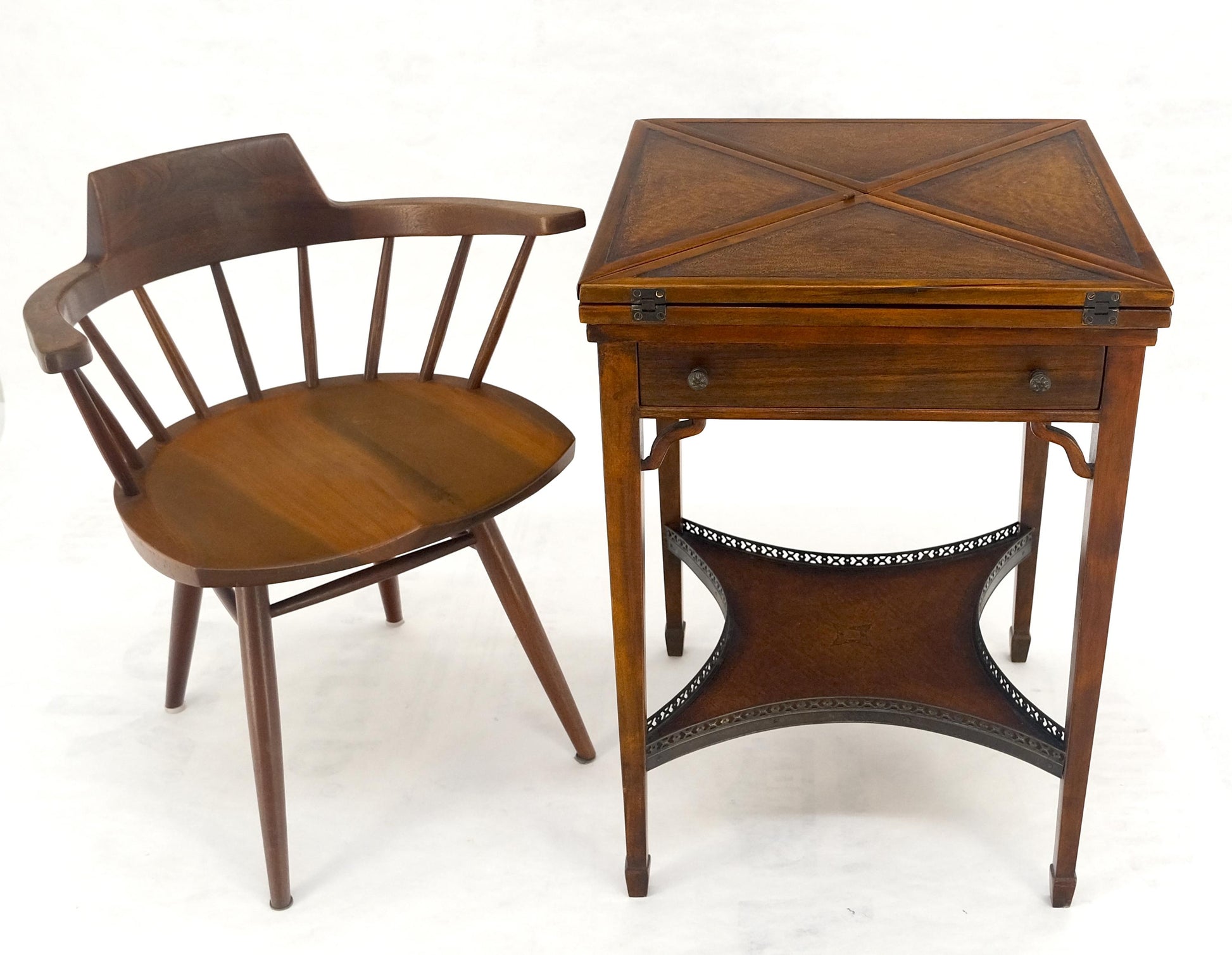 EstablishedLines Theodore Alexander One Drawer Leather Top Folding Top Game Table MINT