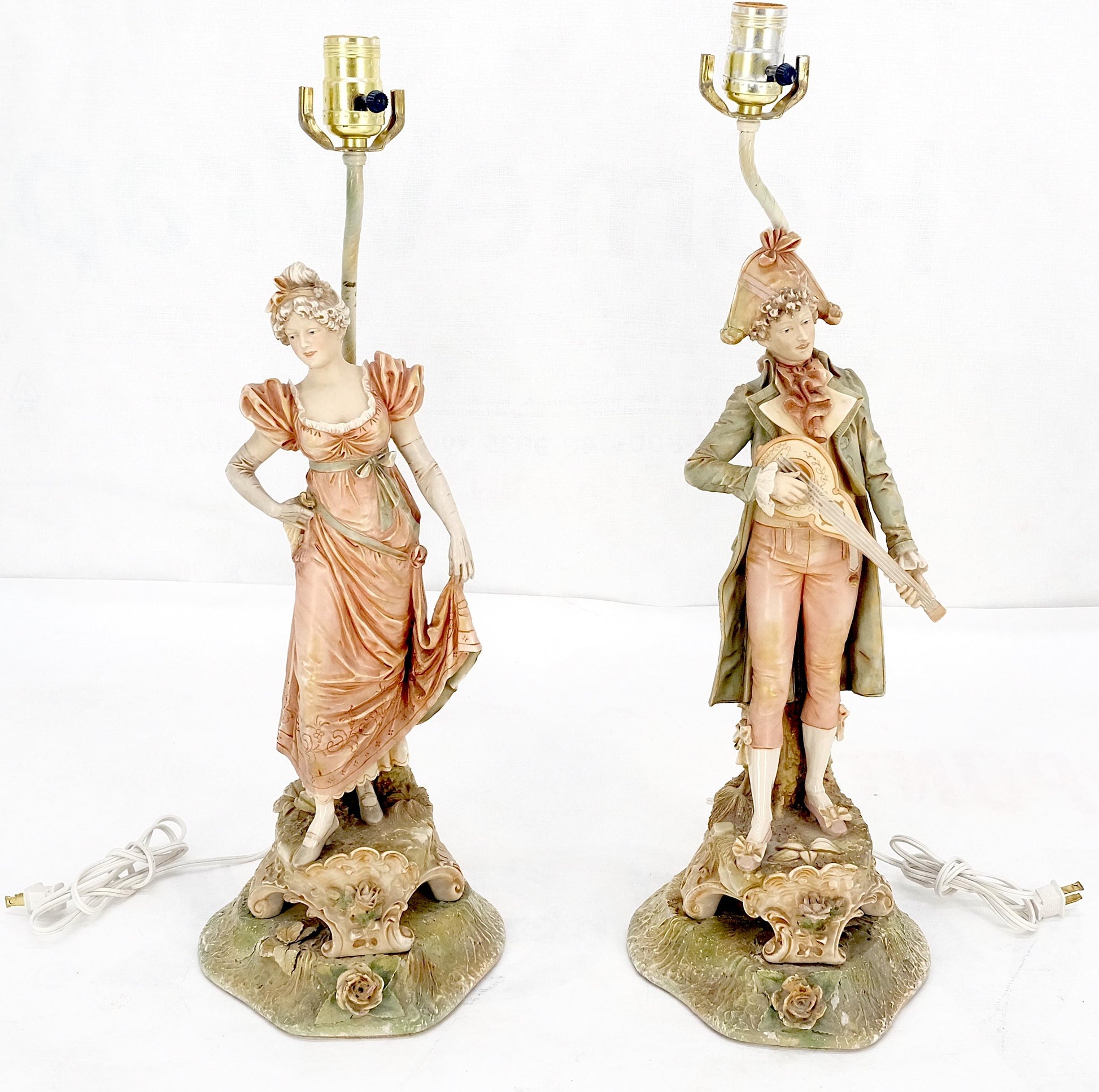 EstablishedLines Pair of Large Porcelain Ceramic Dancing Very Fine Figurines Table Lamps MINT!