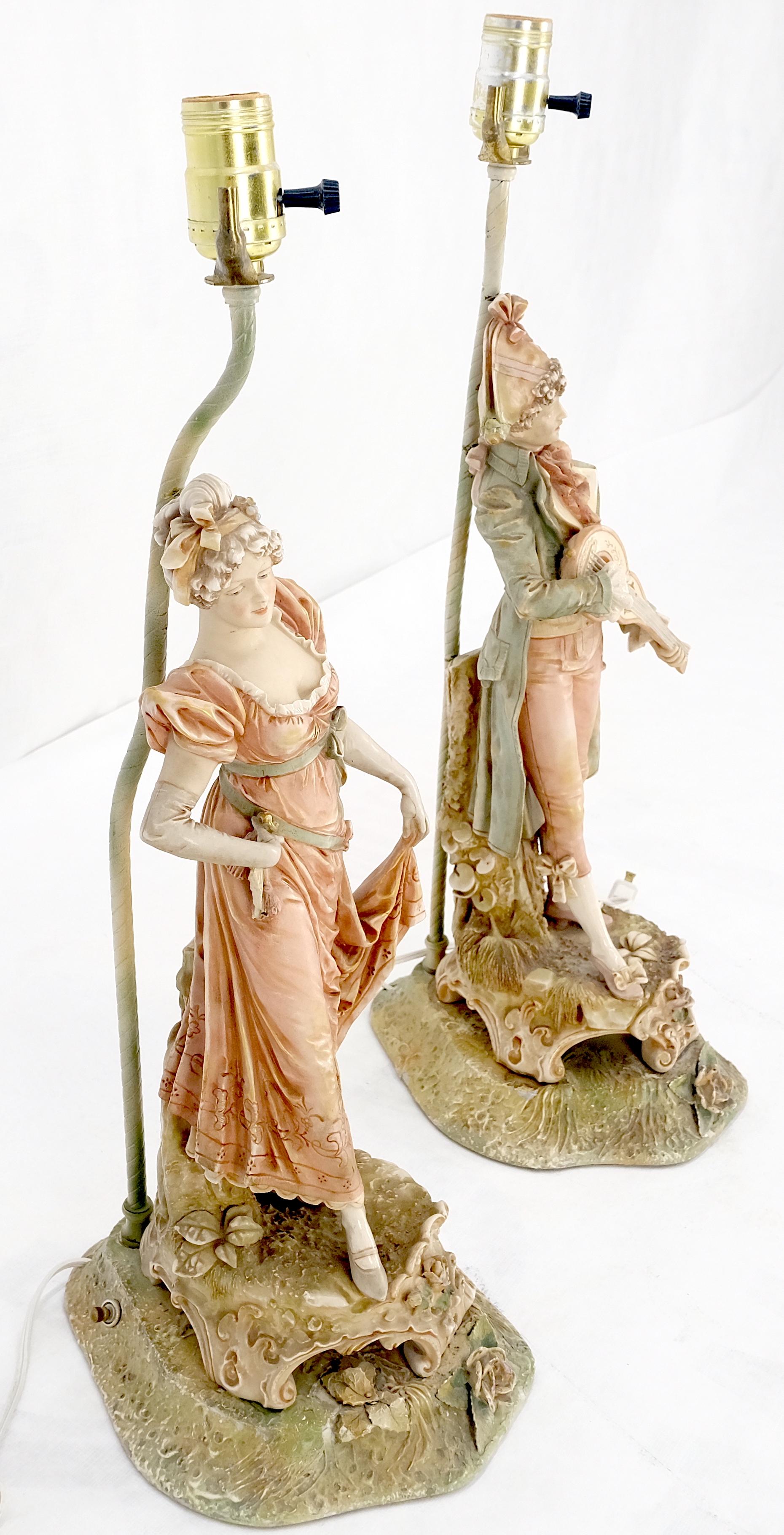 EstablishedLines Pair of Large Porcelain Ceramic Dancing Very Fine Figurines Table Lamps MINT!