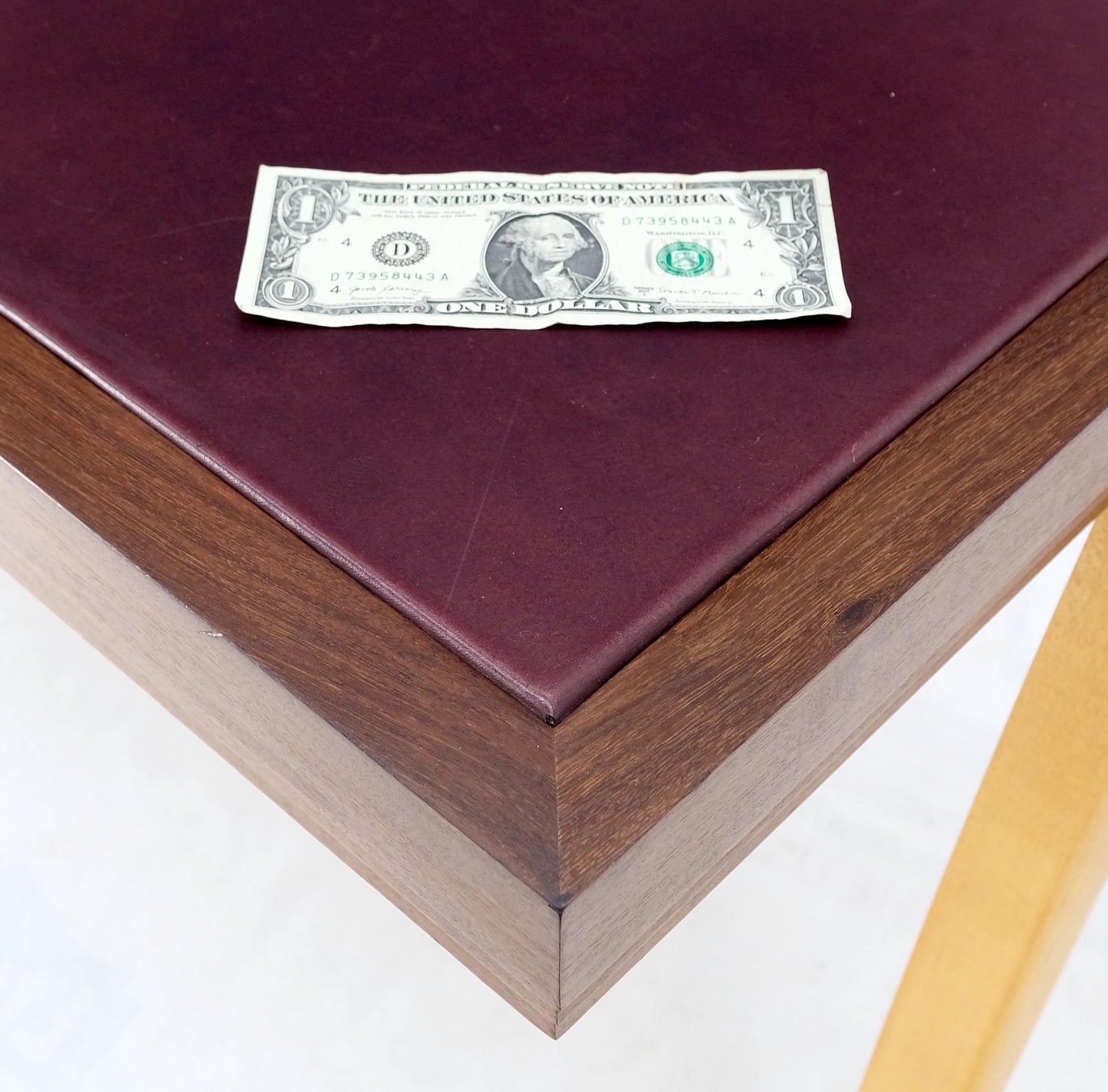 EstablishedLines Low Profile One Drawer Mid-Century Modern Burgundy Leather Top Blonde Desk Mint!