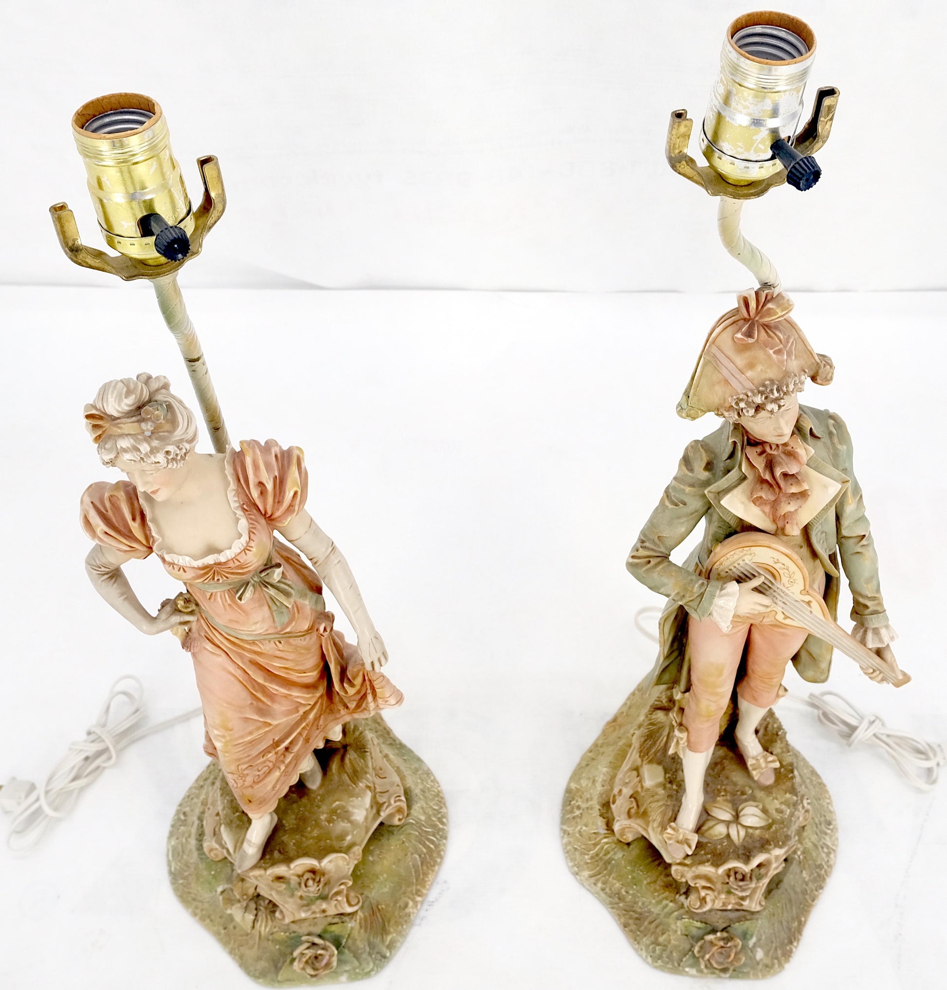 EstablishedLines Pair of Large Porcelain Ceramic Dancing Very Fine Figurines Table Lamps MINT!