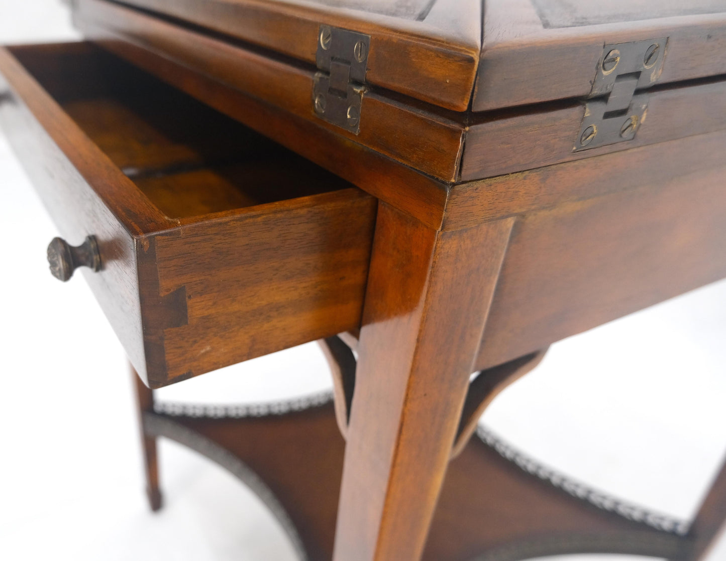 EstablishedLines Theodore Alexander One Drawer Leather Top Folding Top Game Table MINT