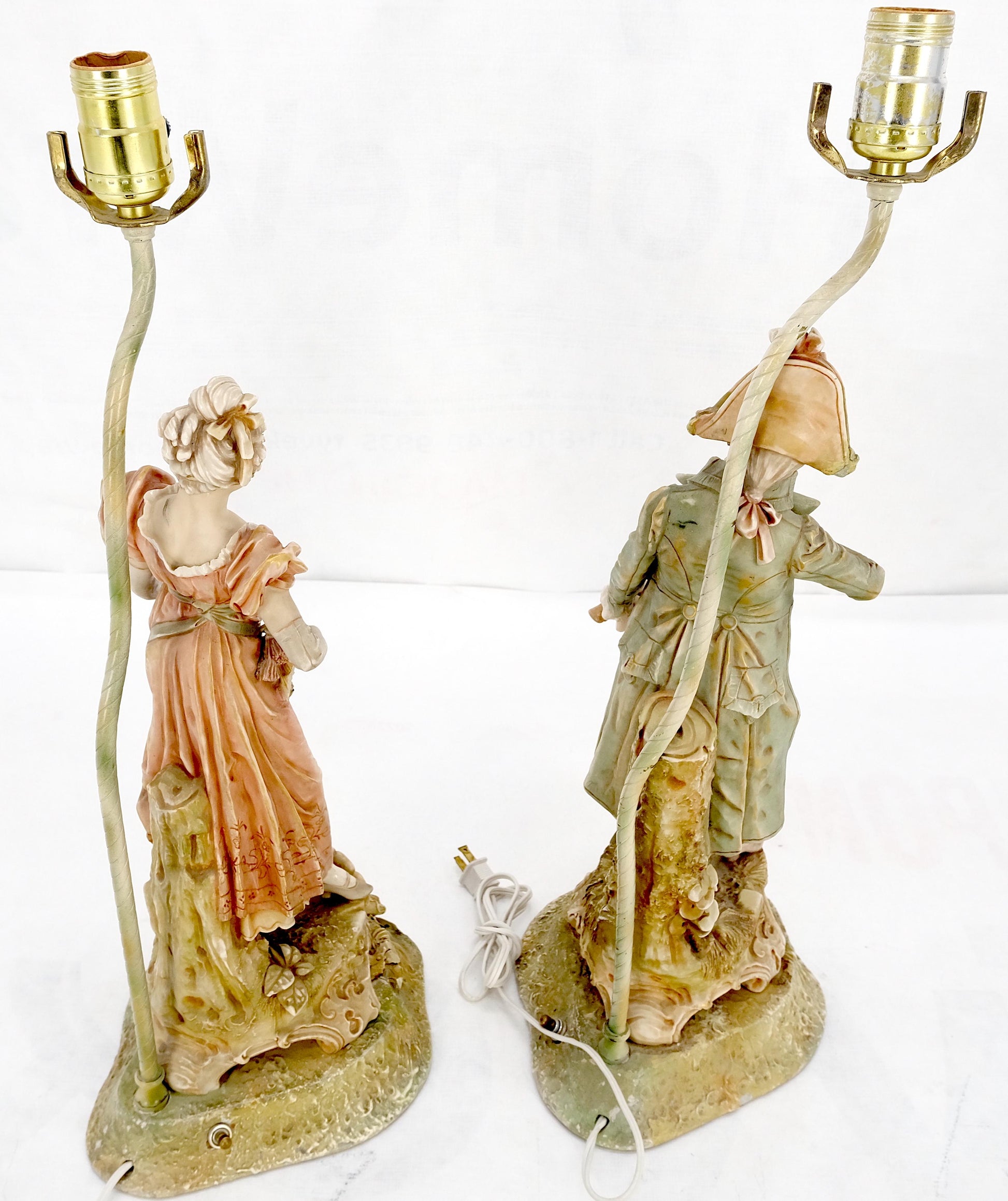 EstablishedLines Pair of Large Porcelain Ceramic Dancing Very Fine Figurines Table Lamps MINT!