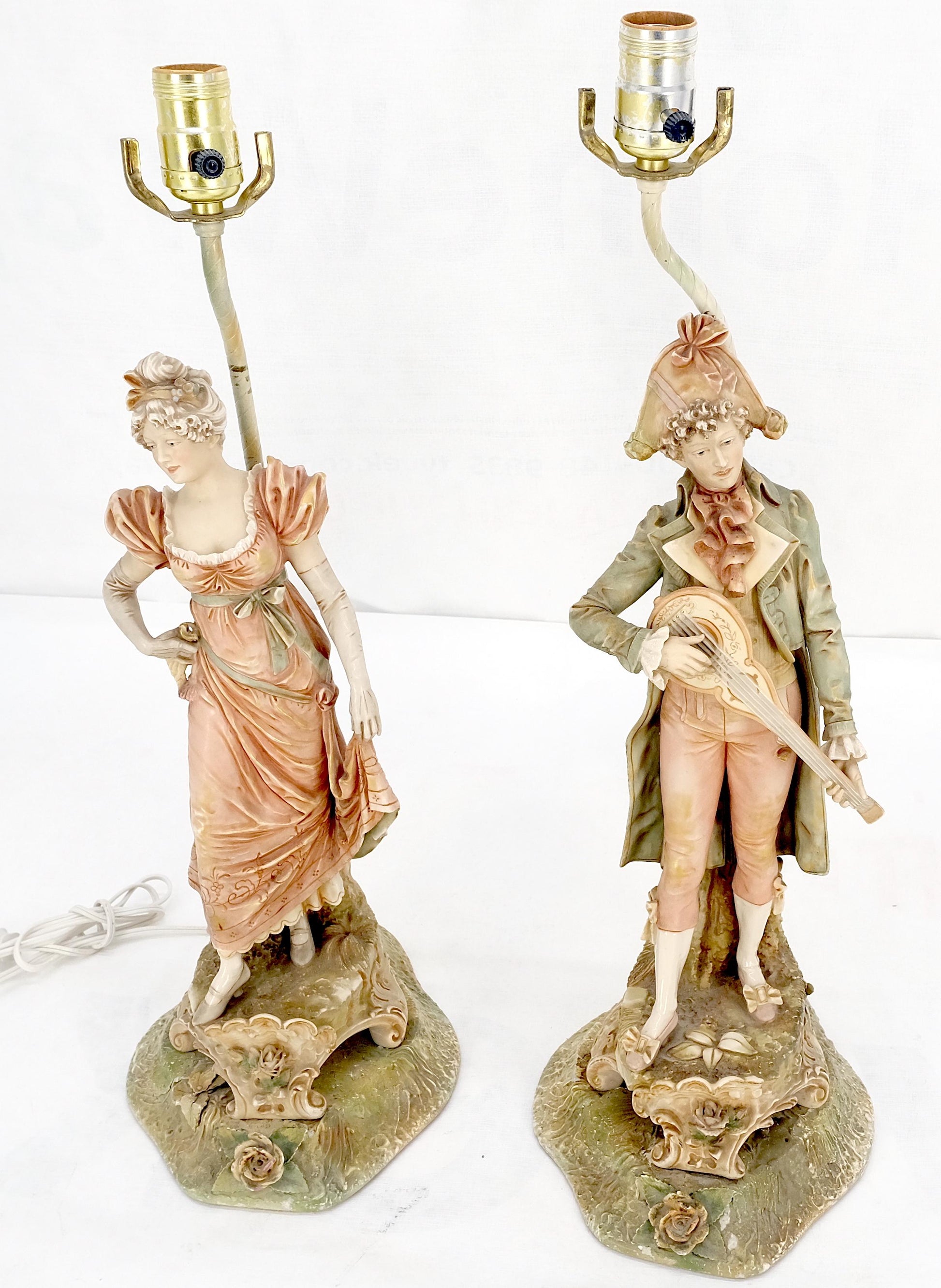 EstablishedLines Pair of Large Porcelain Ceramic Dancing Very Fine Figurines Table Lamps MINT!