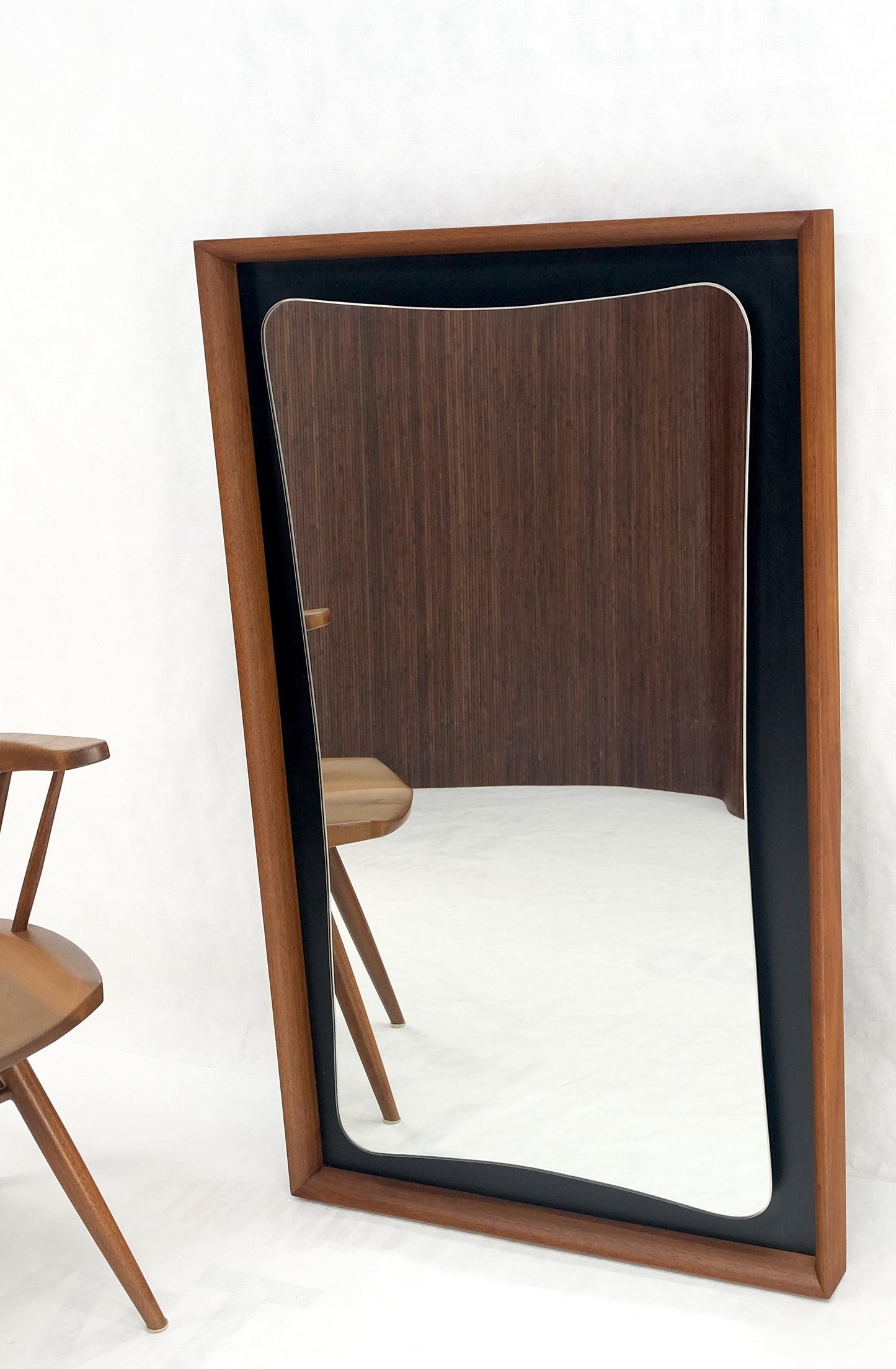 EstablishedLines Large Oiled Walnut Frame Mid-Century Modern Wall Mirror Mint
