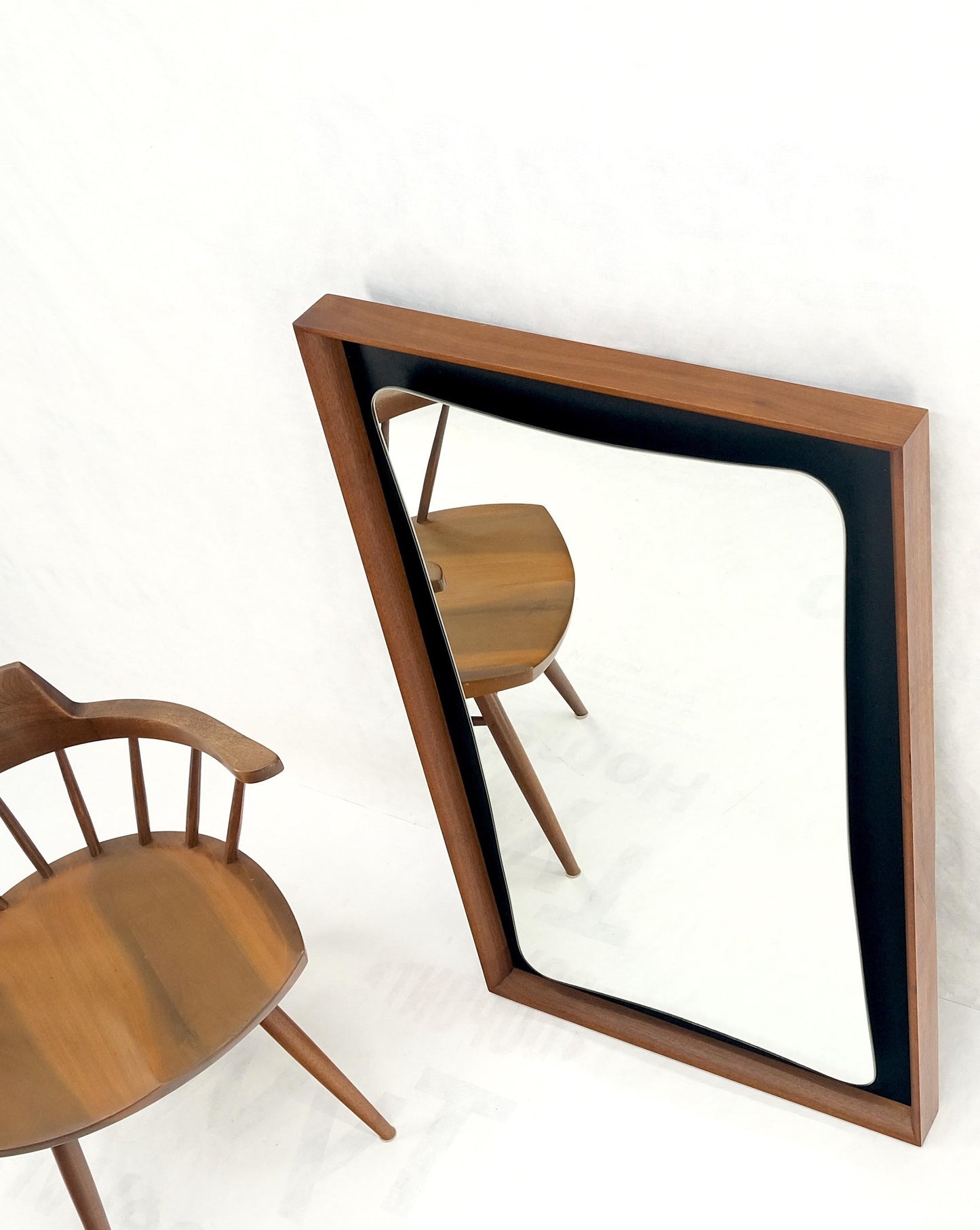 EstablishedLines Large Oiled Walnut Frame Mid-Century Modern Wall Mirror Mint