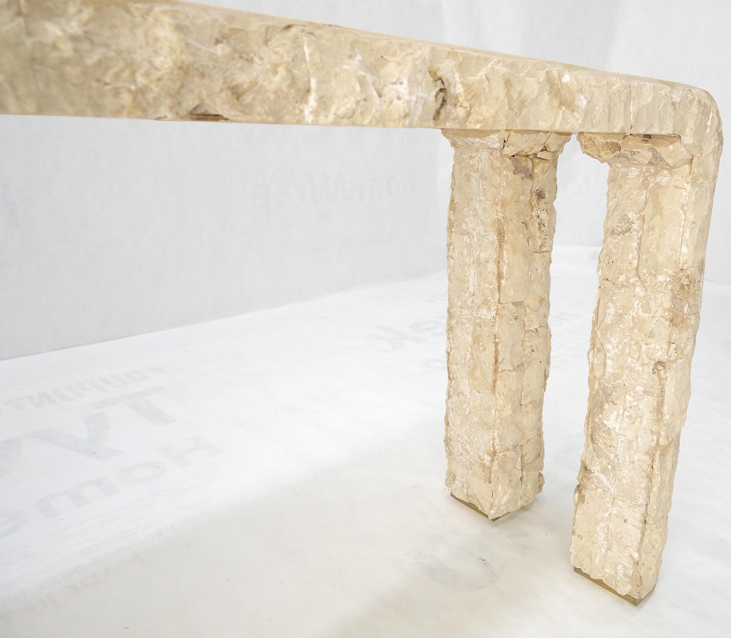 EstablishedLines Tesselated Stone Marble Brass Inlaid Console Sofa Entry Hall Table w/ Mirror