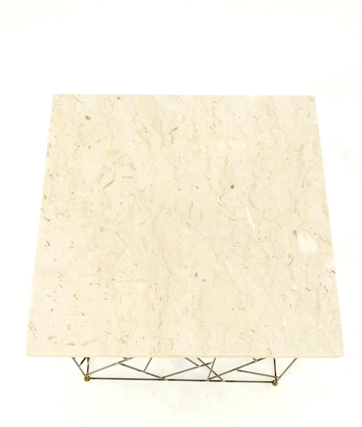 EstablishedLines Travertine Top Wire Base Square Side End Table Stand Mid-Century Modern MINT!