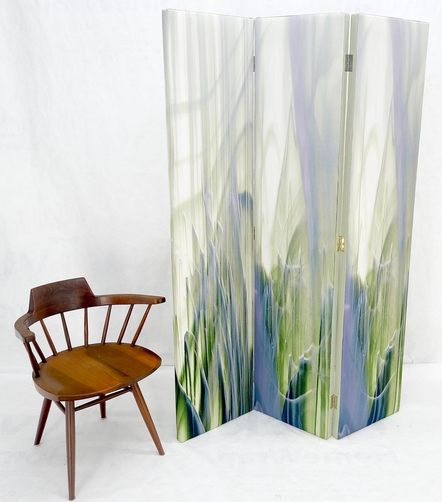 EstablishedLines Vintage c1970s Mid Century Painted Canvas 3 Panels Room Divider Screen MINT