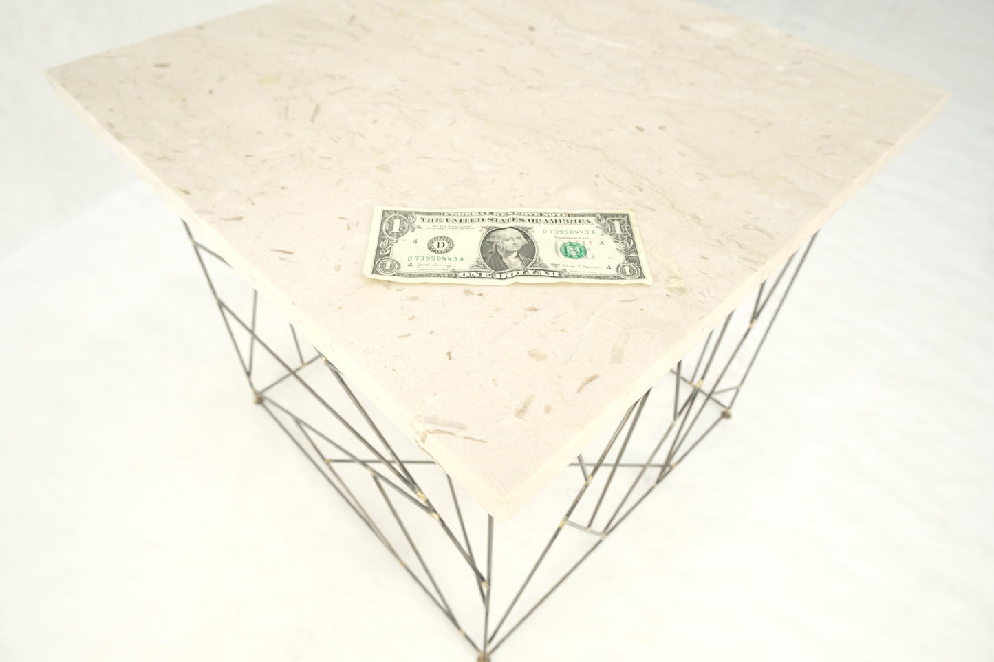 EstablishedLines Travertine Top Wire Base Square Side End Table Stand Mid-Century Modern MINT!