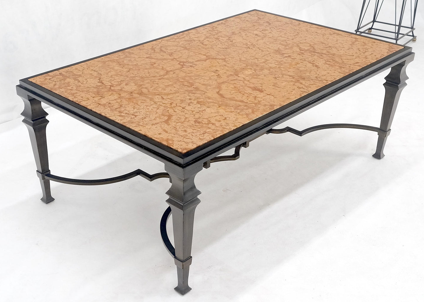 EstablishedLines Heavy Forged Bronzed Iron Base Rouge Marble Top Coffee Table Mint