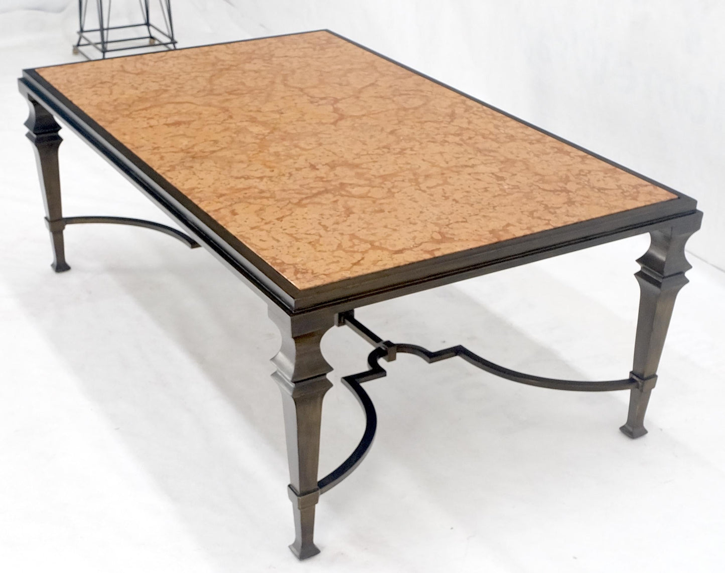 EstablishedLines Heavy Forged Bronzed Iron Base Rouge Marble Top Coffee Table Mint