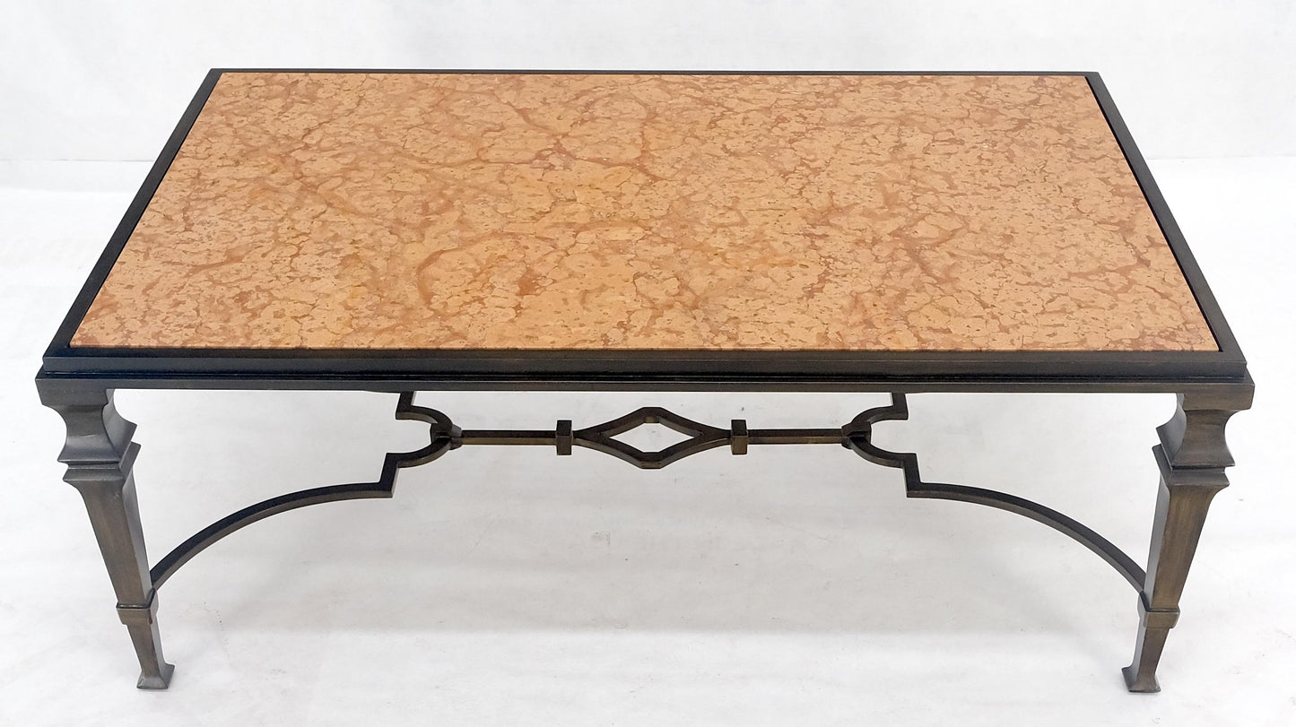 EstablishedLines Heavy Forged Bronzed Iron Base Rouge Marble Top Coffee Table Mint