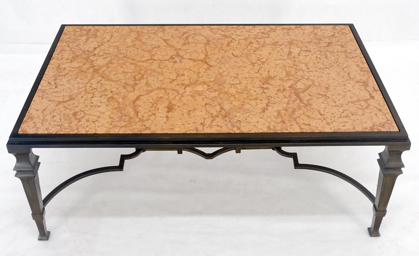 EstablishedLines Heavy Forged Bronzed Iron Base Rouge Marble Top Coffee Table Mint