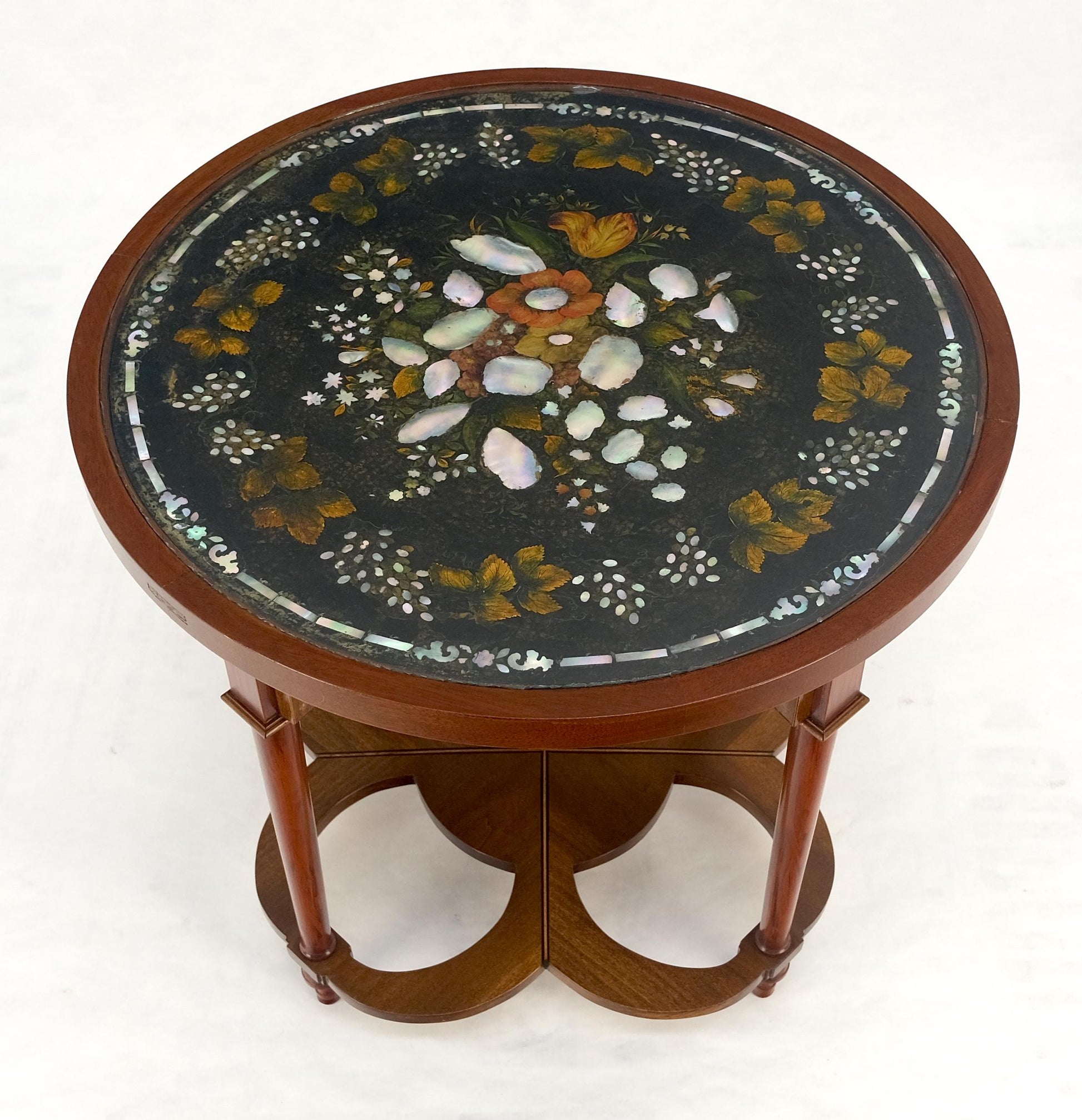 EstablishedLines Very Fine Mother of Pearl Decorated 24" Round Side Lamp Table Stand