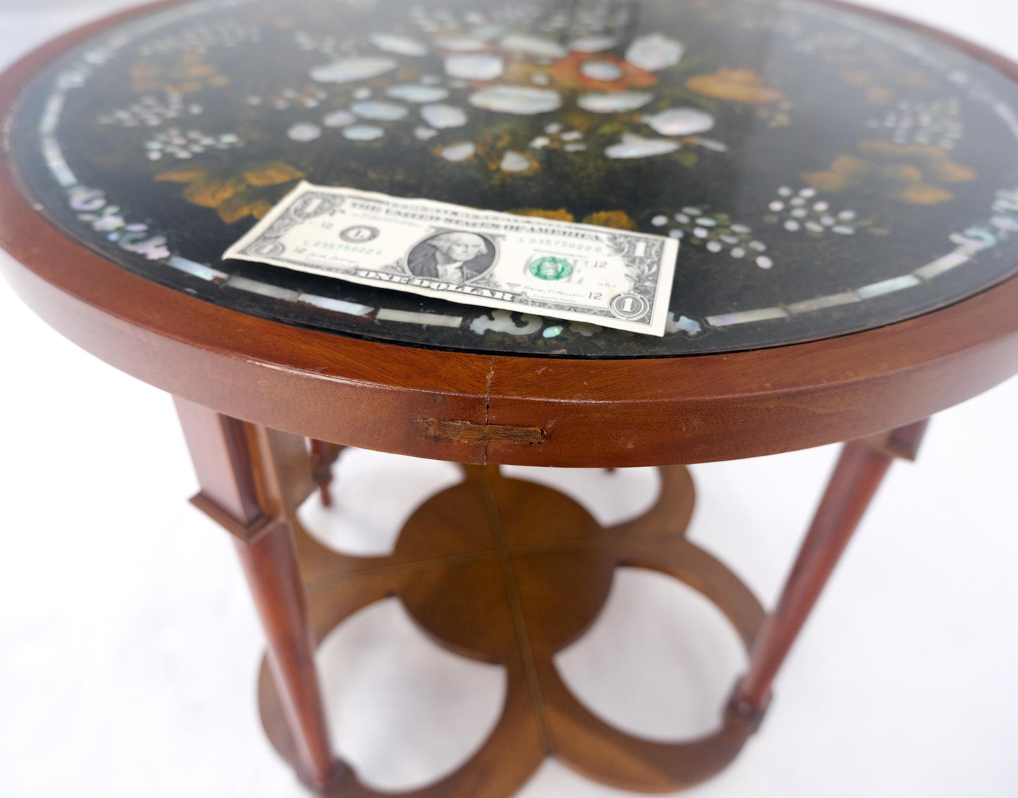 EstablishedLines Very Fine Mother of Pearl Decorated 24" Round Side Lamp Table Stand