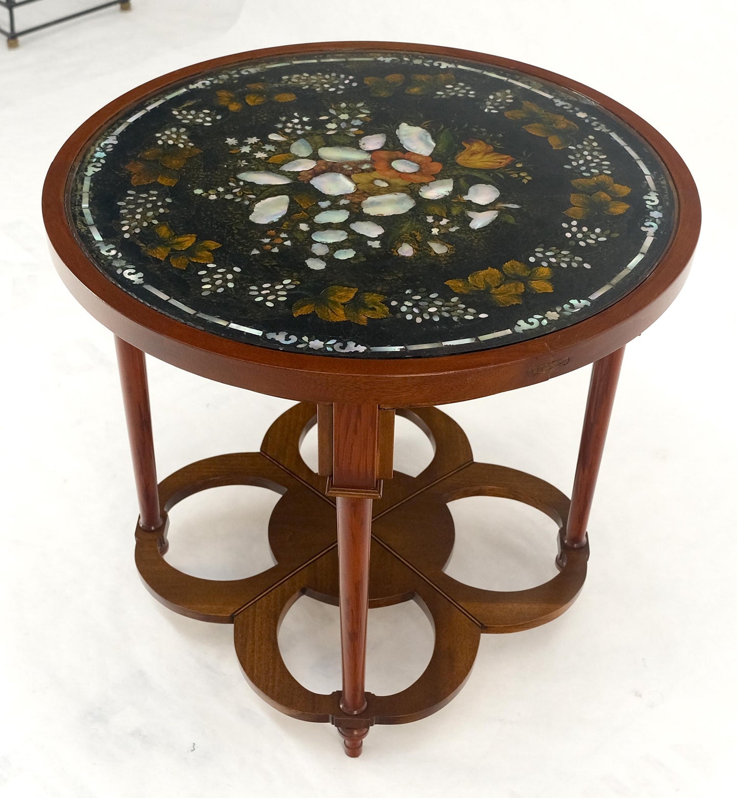 EstablishedLines Very Fine Mother of Pearl Decorated 24" Round Side Lamp Table Stand