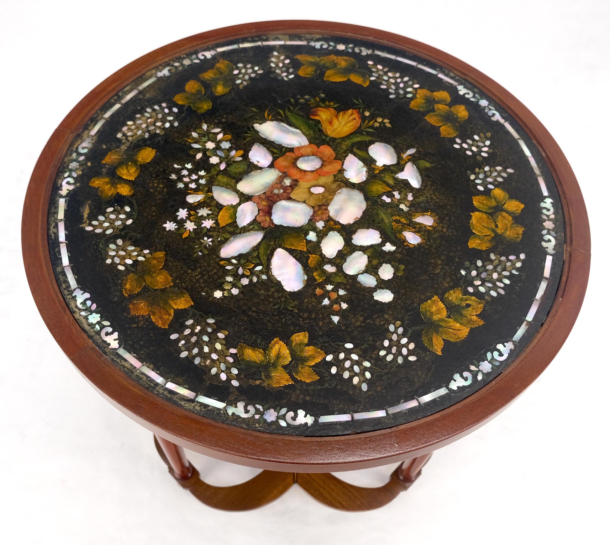 EstablishedLines Very Fine Mother of Pearl Decorated 24" Round Side Lamp Table Stand