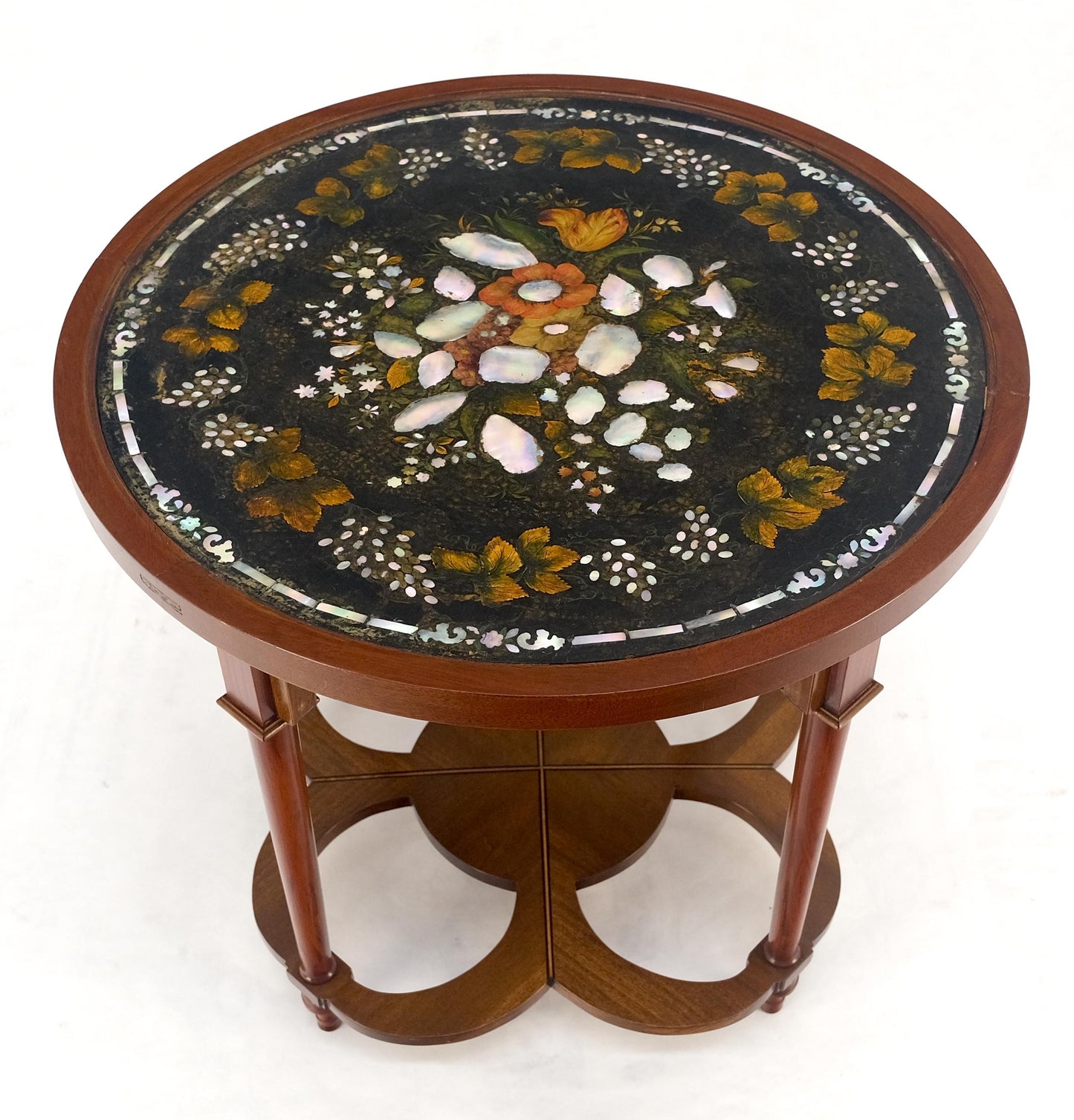 EstablishedLines Very Fine Mother of Pearl Decorated 24" Round Side Lamp Table Stand