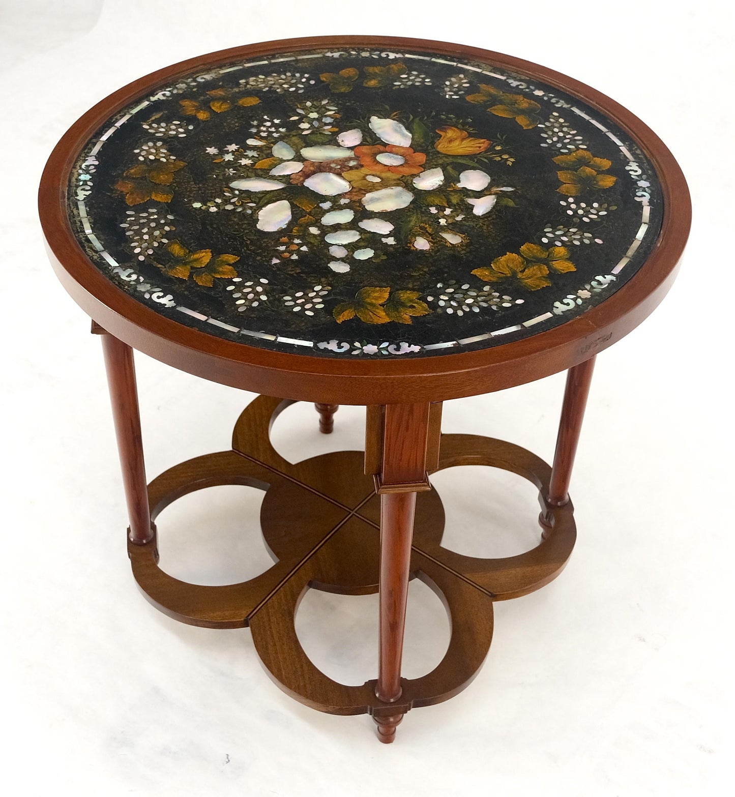 EstablishedLines Very Fine Mother of Pearl Decorated 24" Round Side Lamp Table Stand