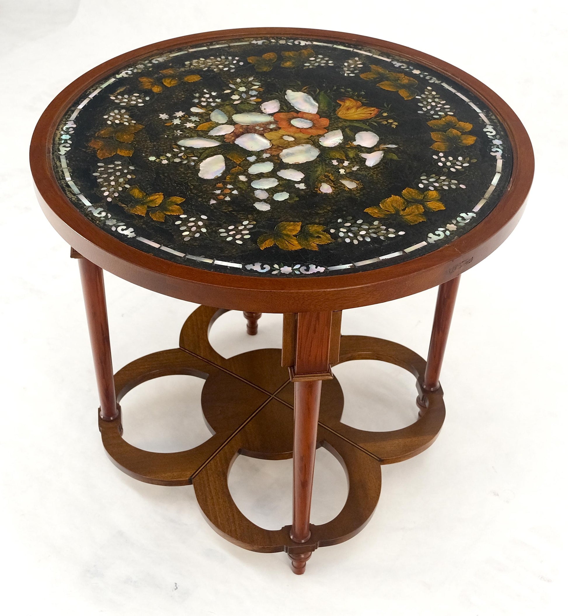 EstablishedLines Very Fine Mother of Pearl Decorated 24" Round Side Lamp Table Stand