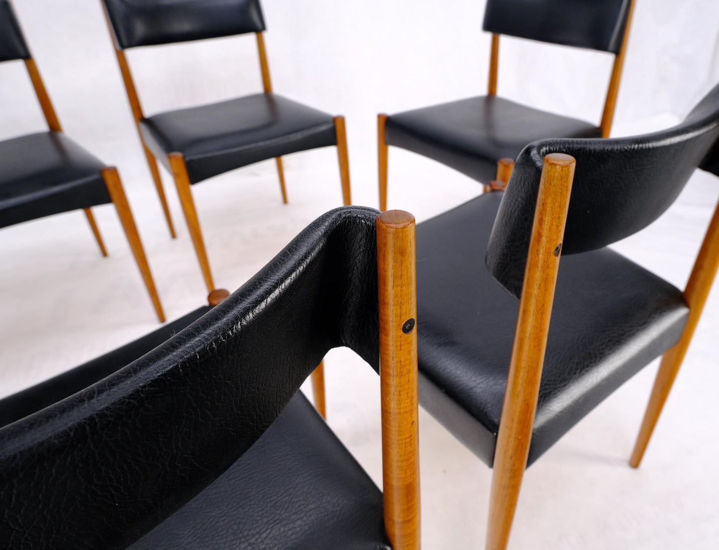 EstablishedLines Set of 6 Danish Teak Mid Century Modern Dining Chairs in Black Upholstery