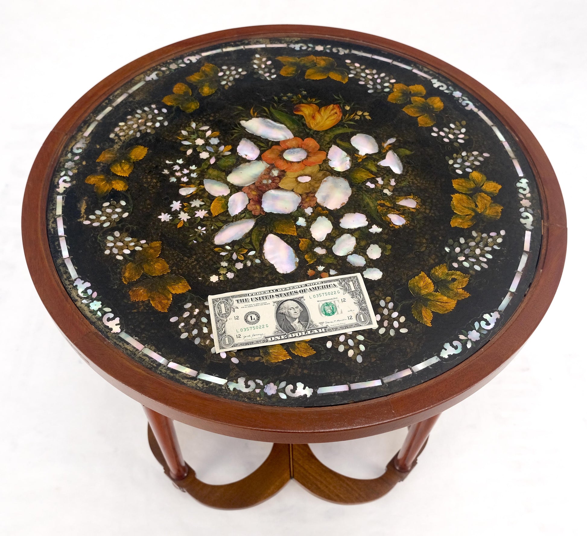 EstablishedLines Very Fine Mother of Pearl Decorated 24" Round Side Lamp Table Stand