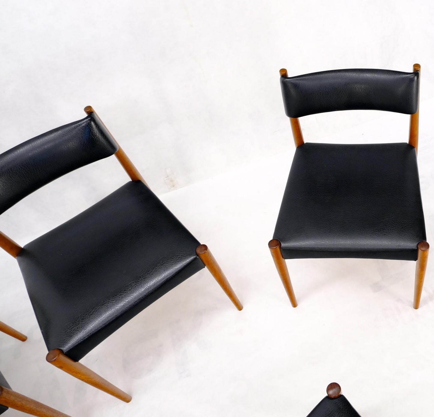 EstablishedLines Set of 6 Danish Teak Mid Century Modern Dining Chairs in Black Upholstery